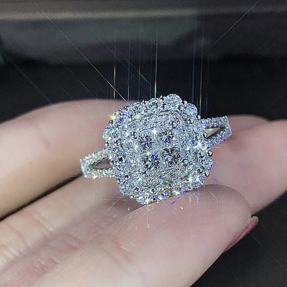 Wardrobe Whimsy Square Double Halo Cubic Zirconia Split Shank Engagement Ring