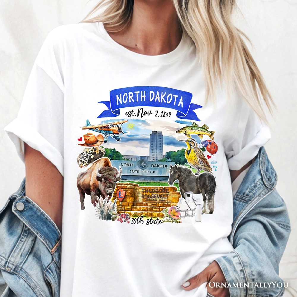 OrnamentallyYou Unisex Artistic North Dakota State Themes And Landmarks T-Shirt