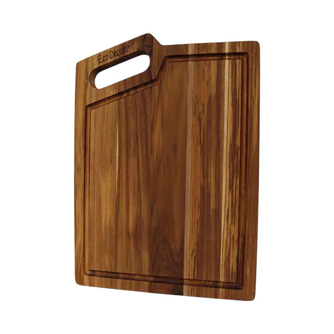 EcoDecors 14" x 10" Teak Edge-Grain Cutting Board with Juice Groove and Handle