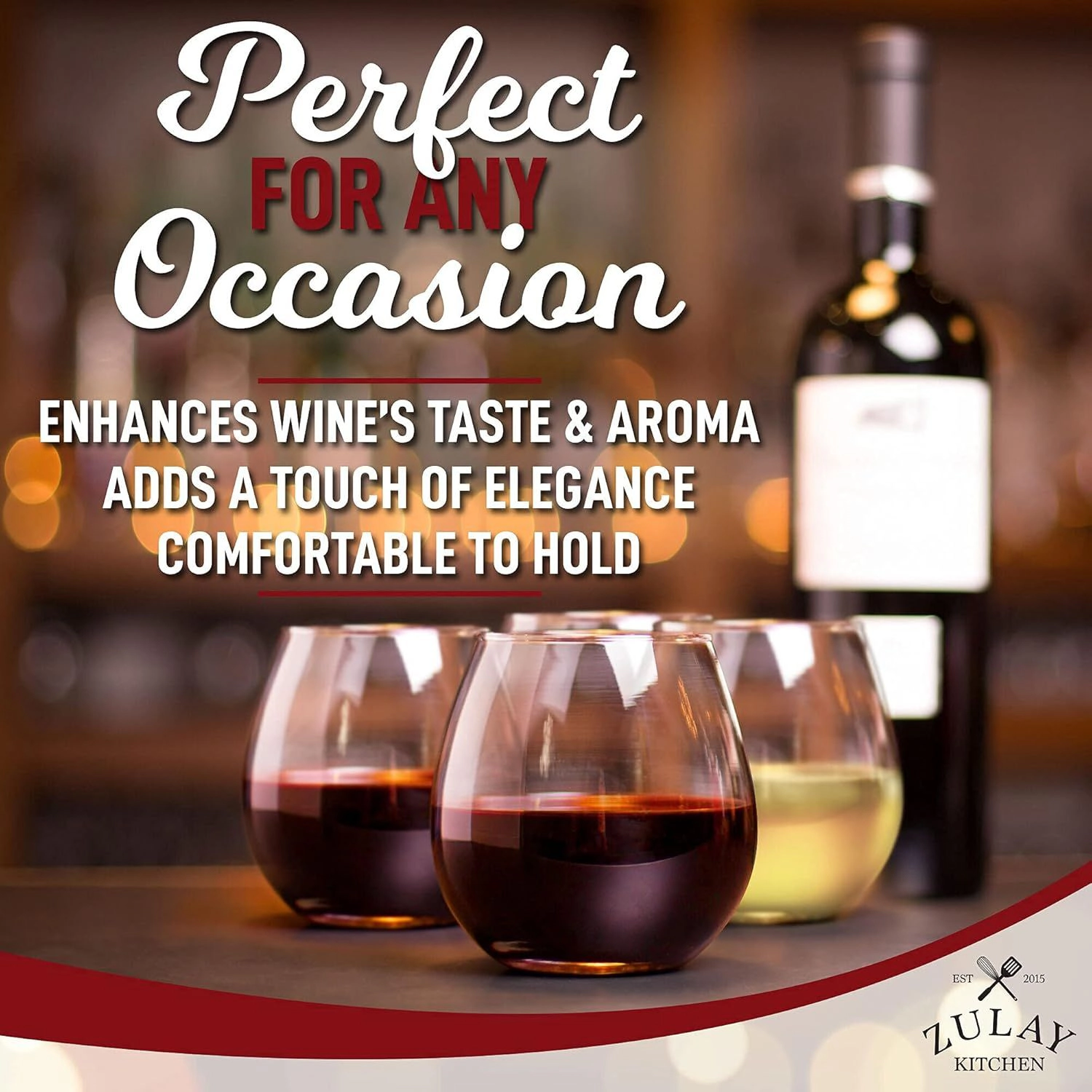 Zulay Kitchen Premium Class Stemless Wine Glasses Set of 4 - 14.5 Ounce Stemless Wine Glass Set For Red & White Wine