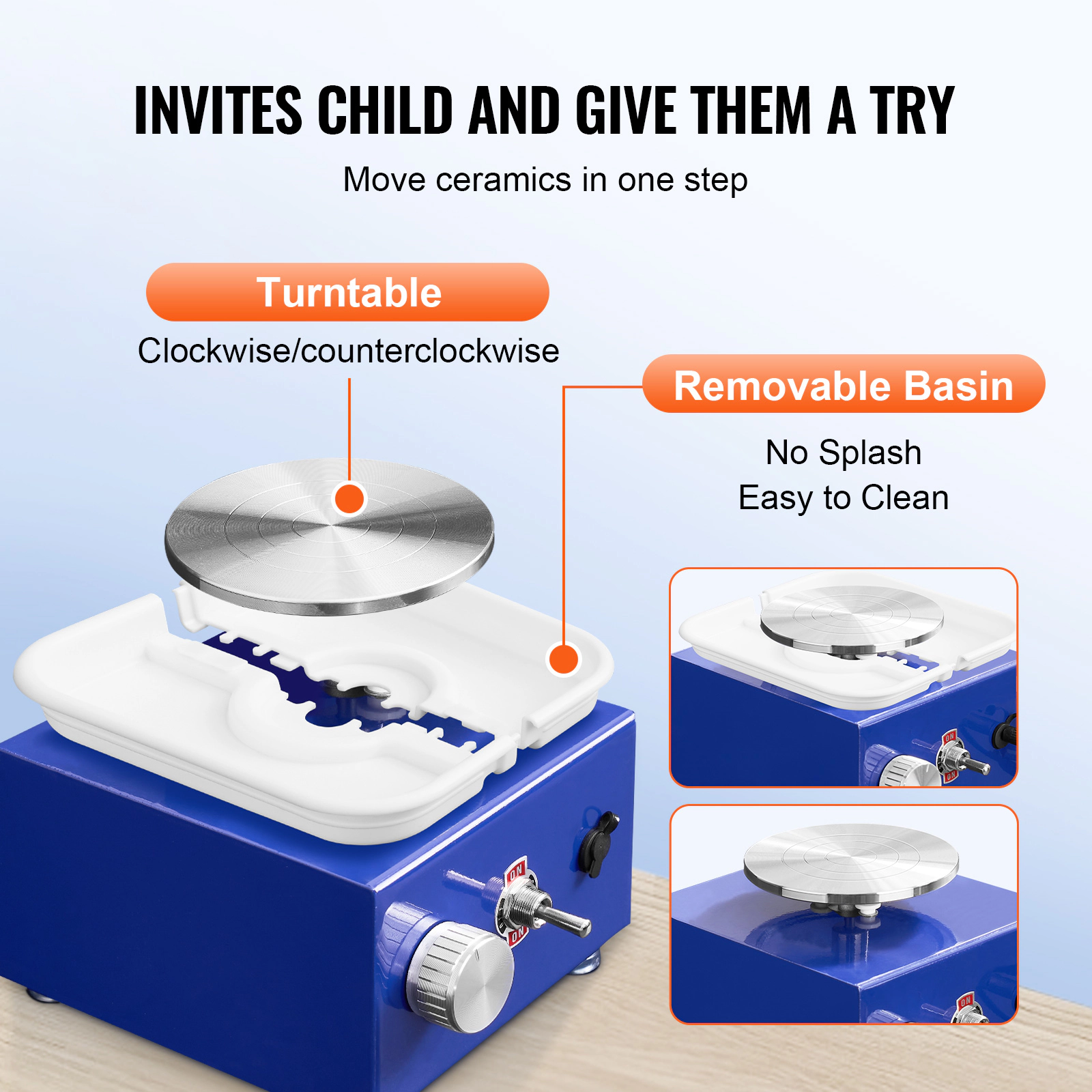 HONGGE Mini Pottery Wheel, 2 Turntables Ceramic Wheel Machine, Adjustable Speed Detachable Basin