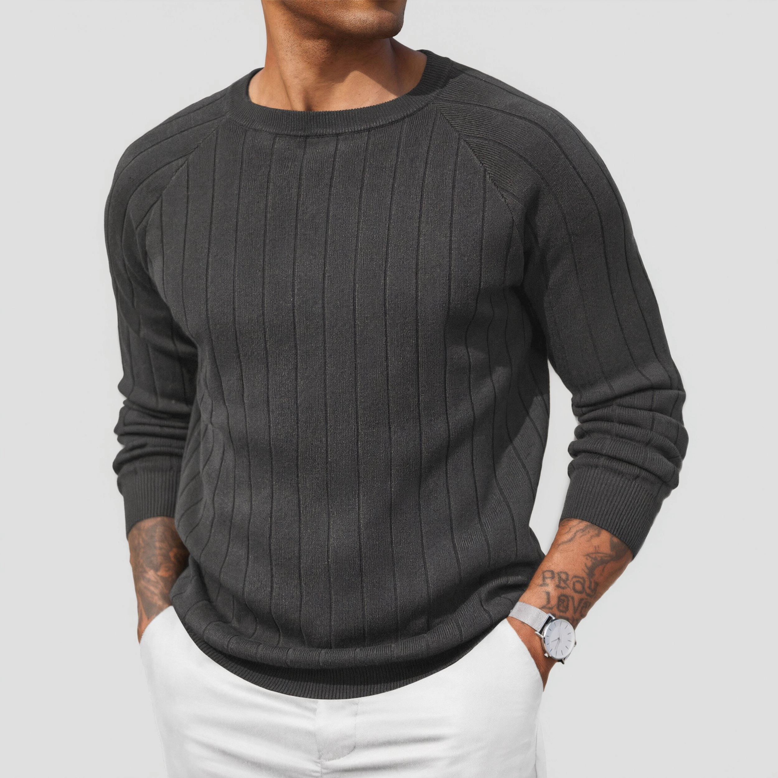 COOFANDY Mens Ribbed Knit Sweater Crew Neck Long Sleeve Raglan Fall Casual Pullover