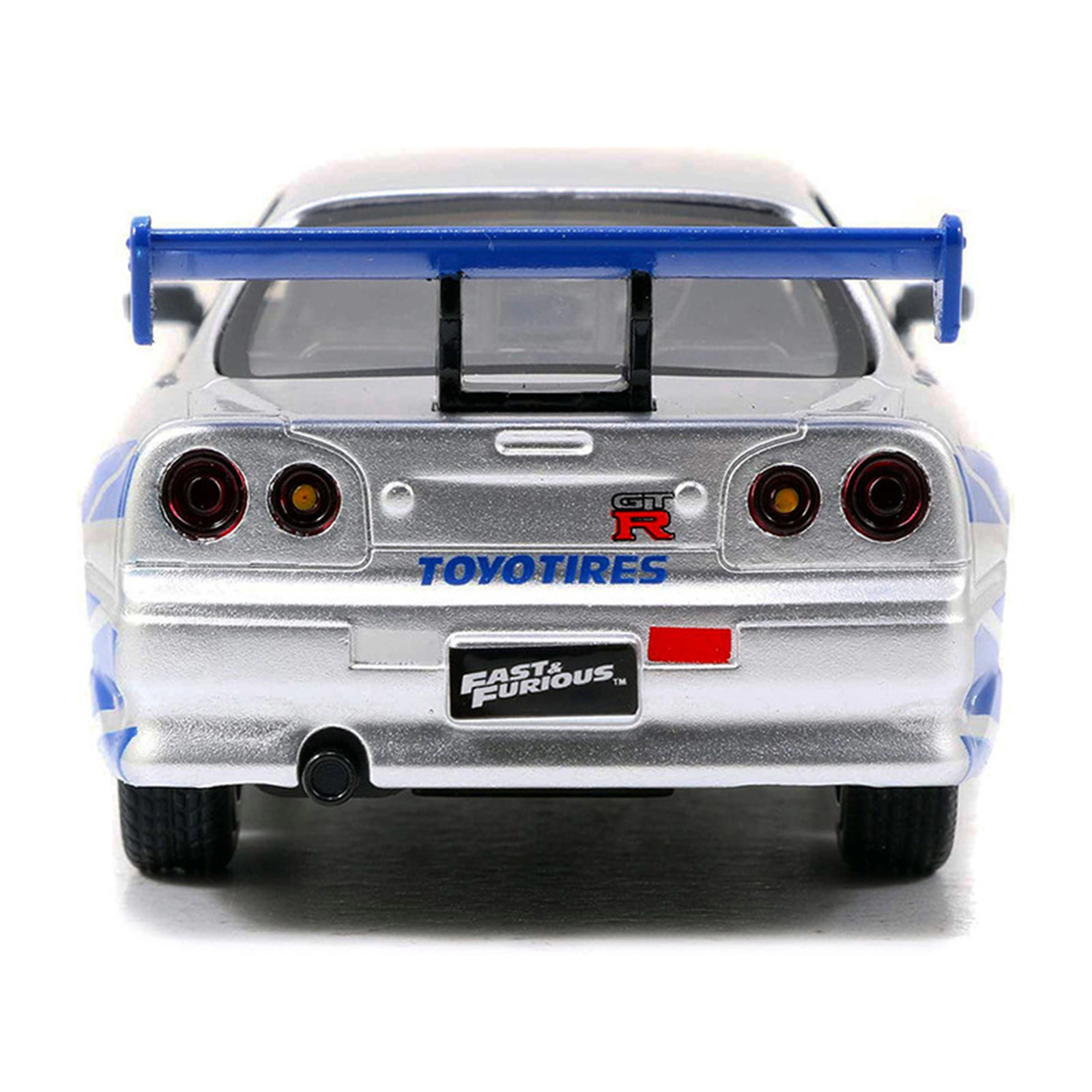 Jada Brian'S Nissan Skyline Gt-R (R34) Rhd (Right Hand Drive) Silver Metallic With Blue Stripes "2 Fast 2