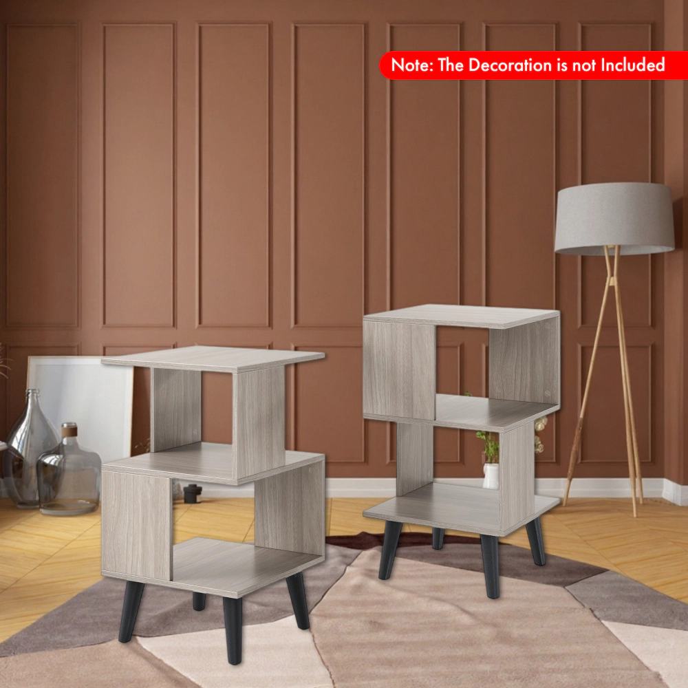 Hivvago Set of 2 Three-Tier Geometric Bookcases with Open Display Shelves