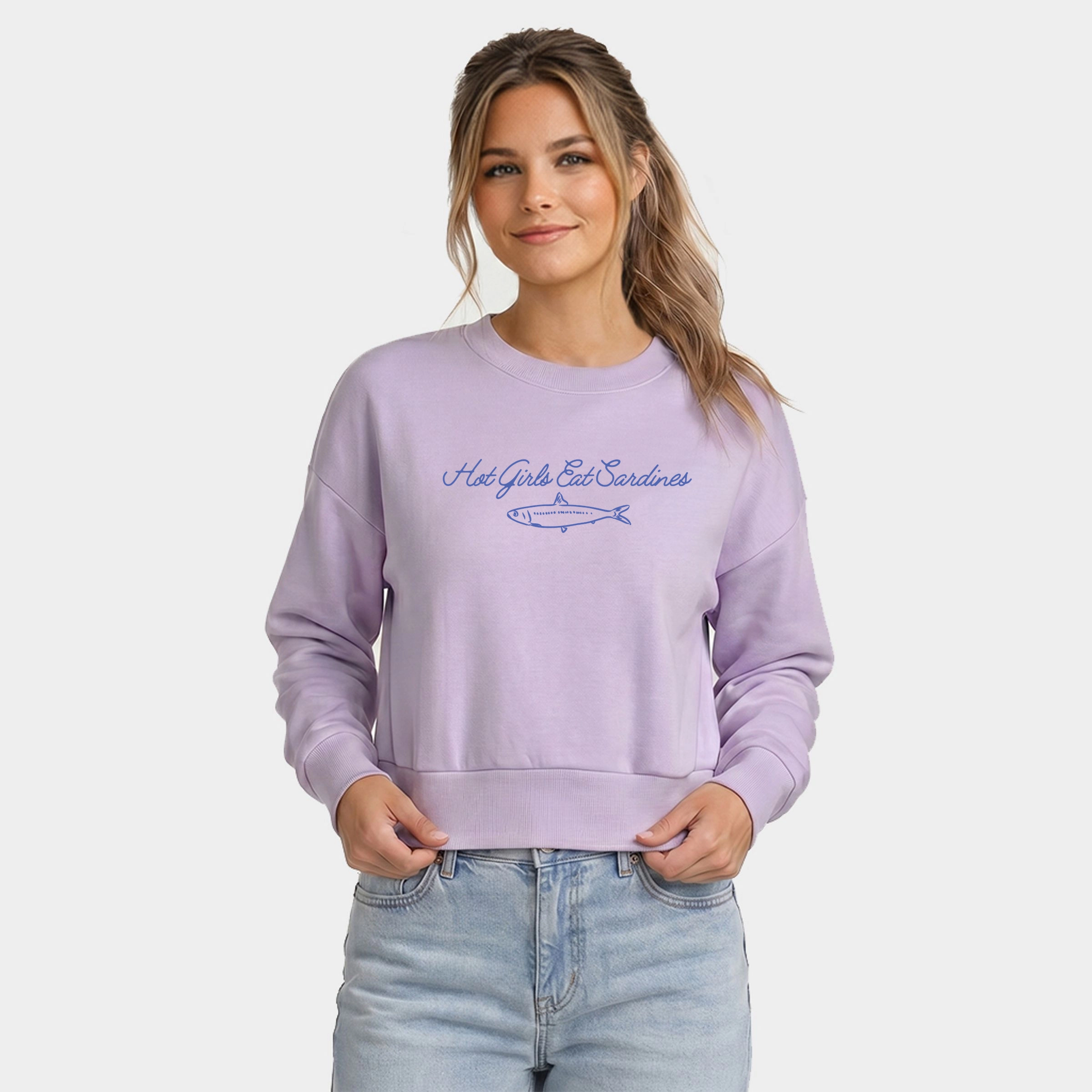 Simply Sage Market - Women's Cropped Sweatshirt Hot Girls Eat Sardines Cursive