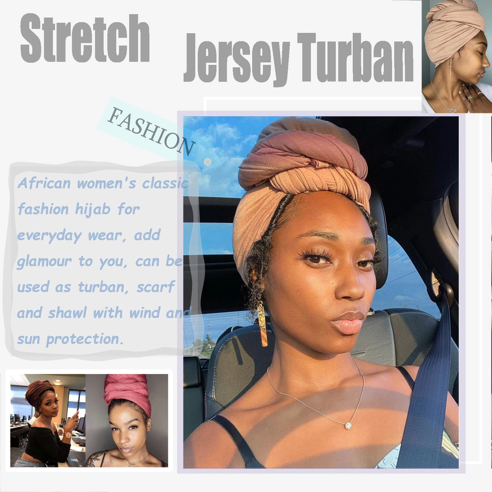 5 Pcs Stretch Jersey Turban Headband for Women, Soft Breathable Lightweight Tie Head Wraps, Suitable for Black Women