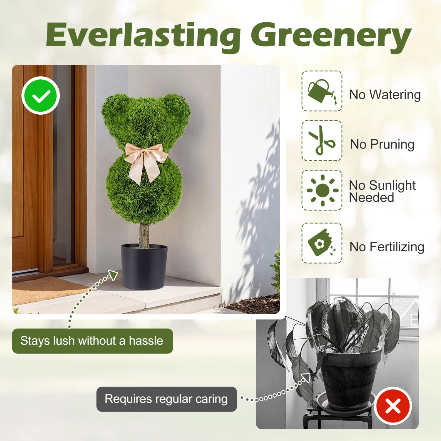 Slickblue Set of 2 Artificial Bear Topiary Trees with Pots 24.5 In Green Decor