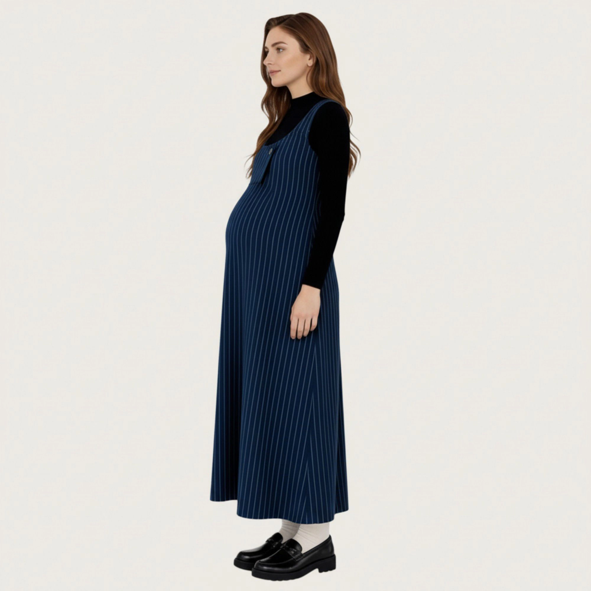 Anna-Kaci Women's Sleeveless Pinstripe Scoop Neck Asymmetrical Button Front Maxi Dress