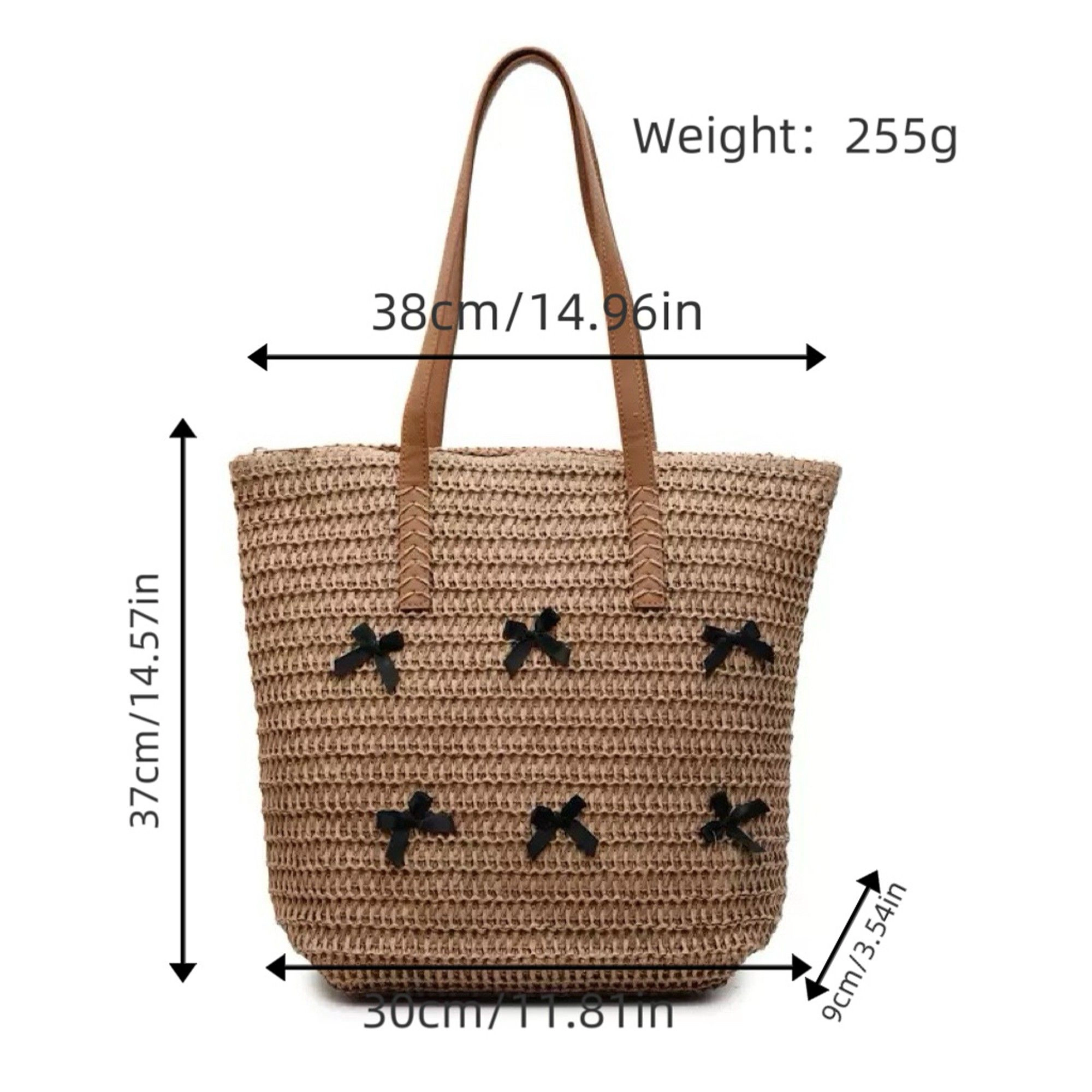 Alilang Women's Woven Crochet Tote Bag with Bow Detail Leather Strap Shoulder Handbag Lightweight Knit Large