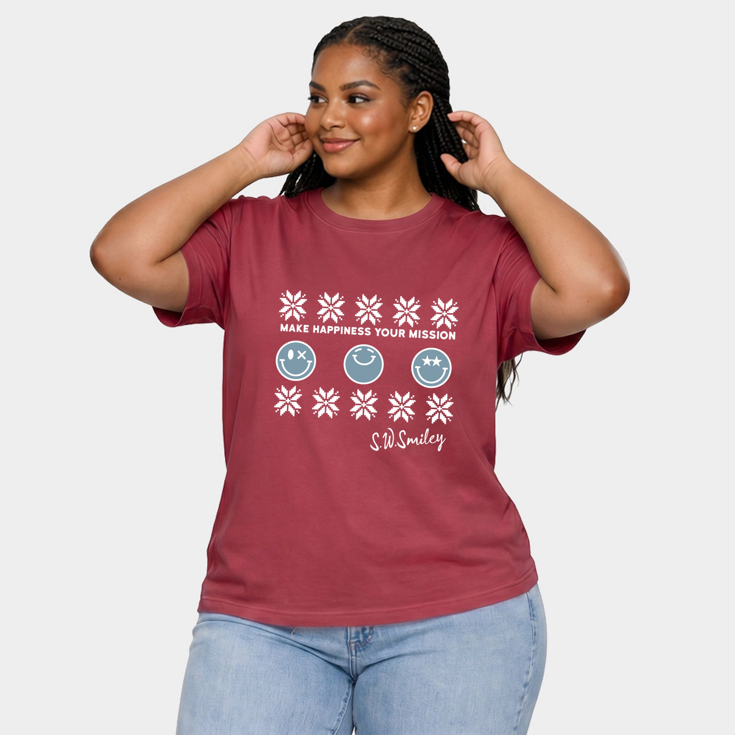 Simply Sage Market - Women's Plus Garment Dyed Tee S.W.Smiley Make Happiness Your Mission Snowflake