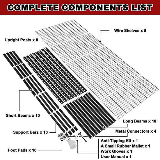 Flynama 5 Tiers Heavy Duty Metal Adjustable Garage Storage Shelving Unit in Black (60 in. W x 78 in. H x 24 in. D)