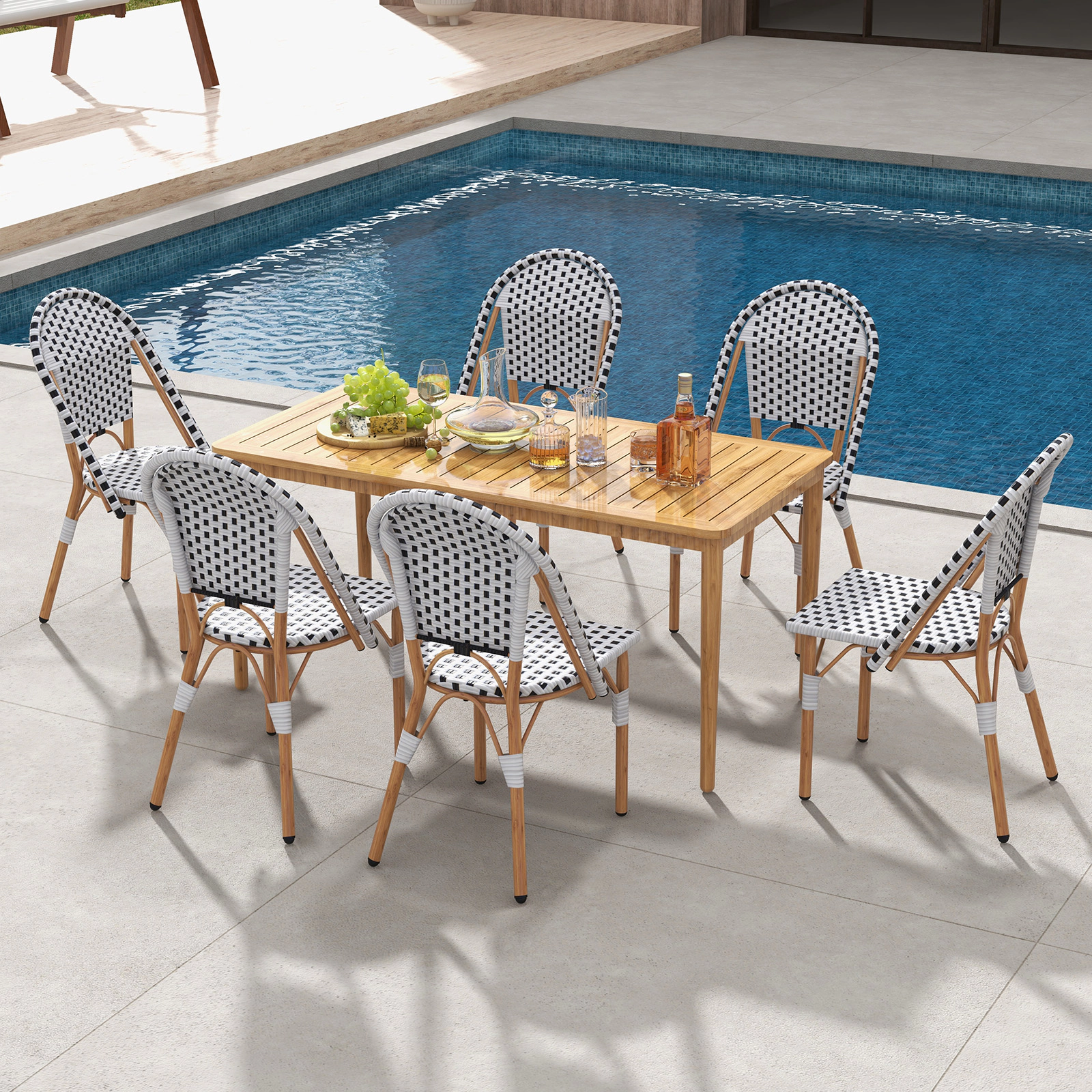 SUGIFT French Bistro PE Rattan Dining Chair Set of 2 with Galvanized Metal Frame 330-lb Capacity White Black Natural