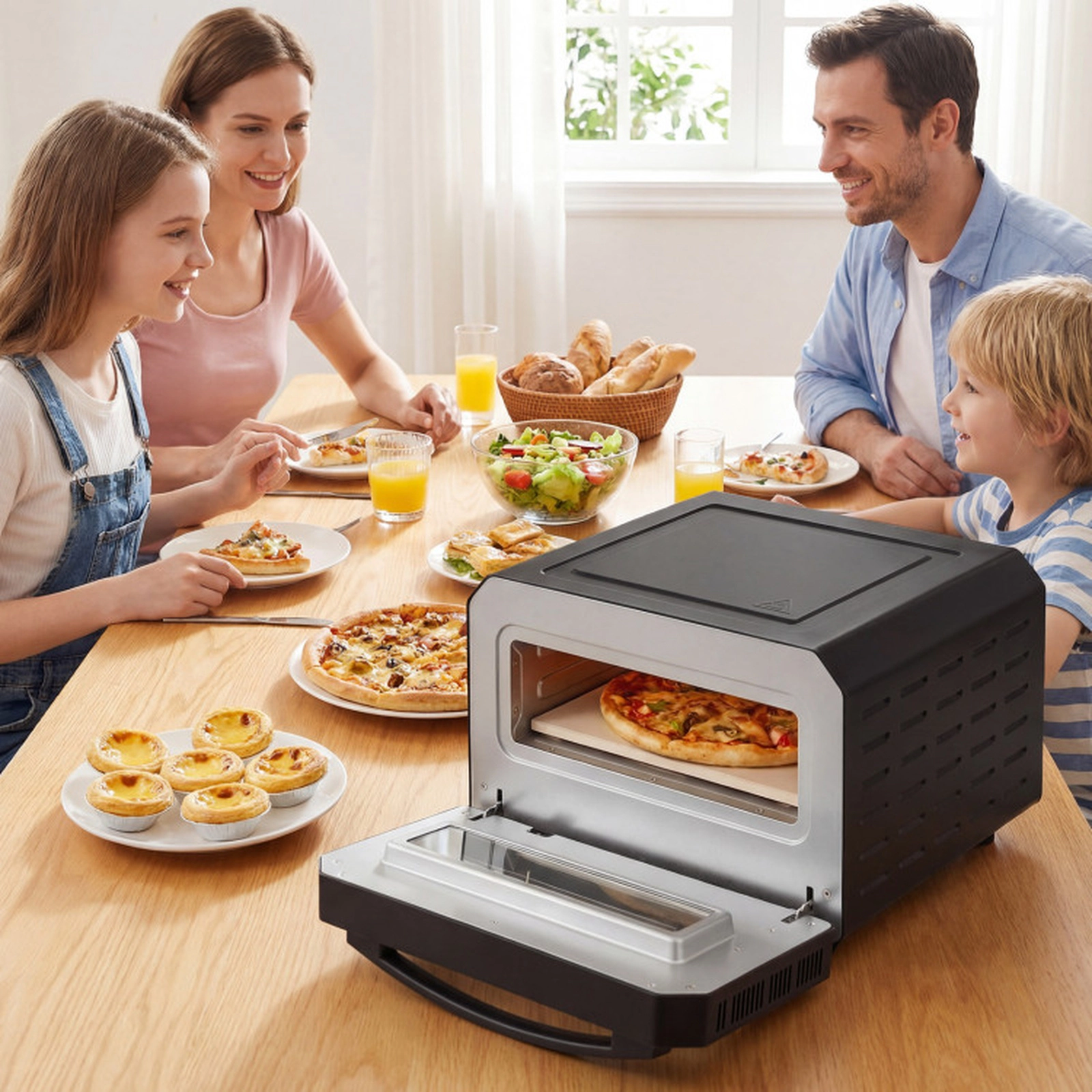 SUGIFT Rapid High Heat Indoor Electric Pizza Oven 1700W 175-750 F 6 Presets 12.5-in Stone for 12-in Pizzas Black