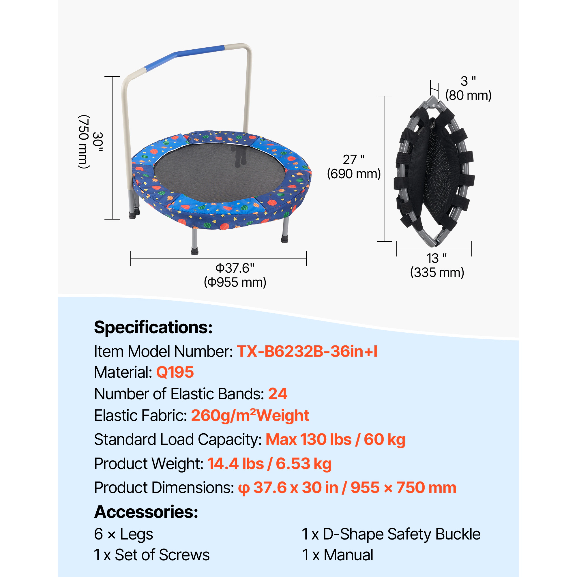 HONGGE Kids Trampoline Indoor Outdoor Trampoline Foldable Mini Trampoline with Handle Rebounder Trampoline for Toddlers