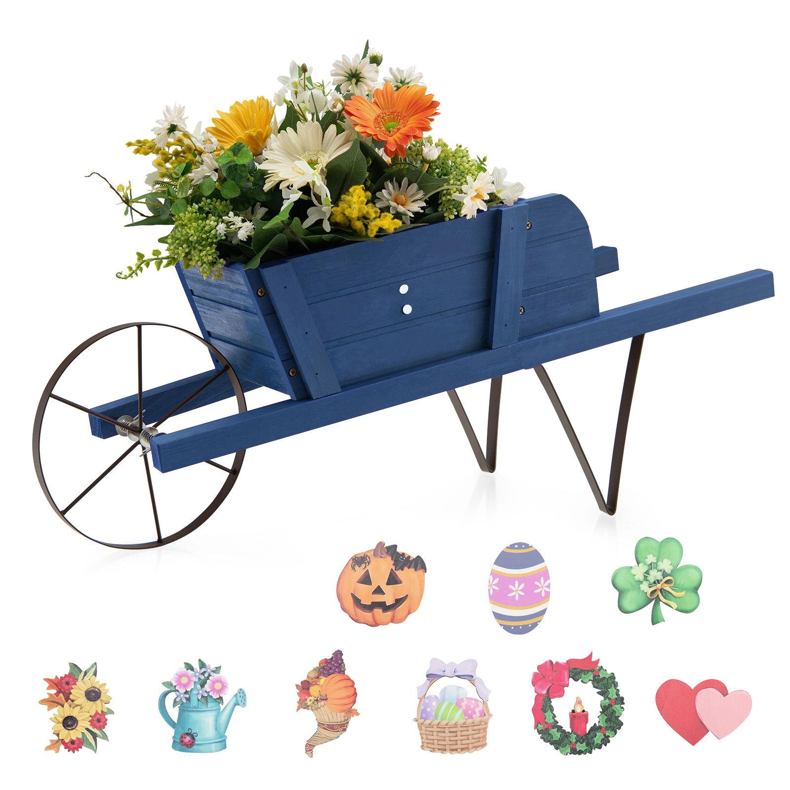 SlickBlue Wooden Wagon Wheelbarrow Planter with Wheels & Magnets