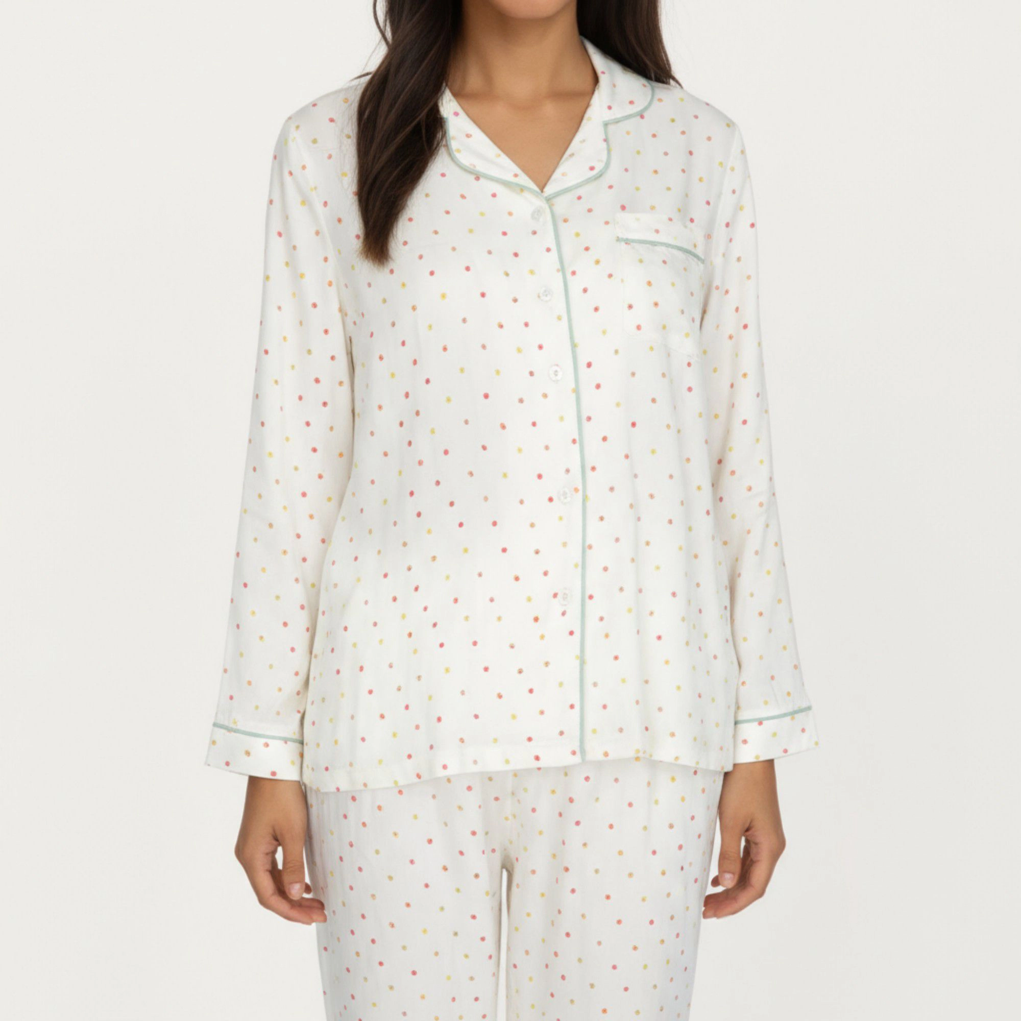 Anna-Kaci Women's 2-Piece Long Sleeve Button Front Pajama Top with Contrast Piping and Relaxed Fit Pants