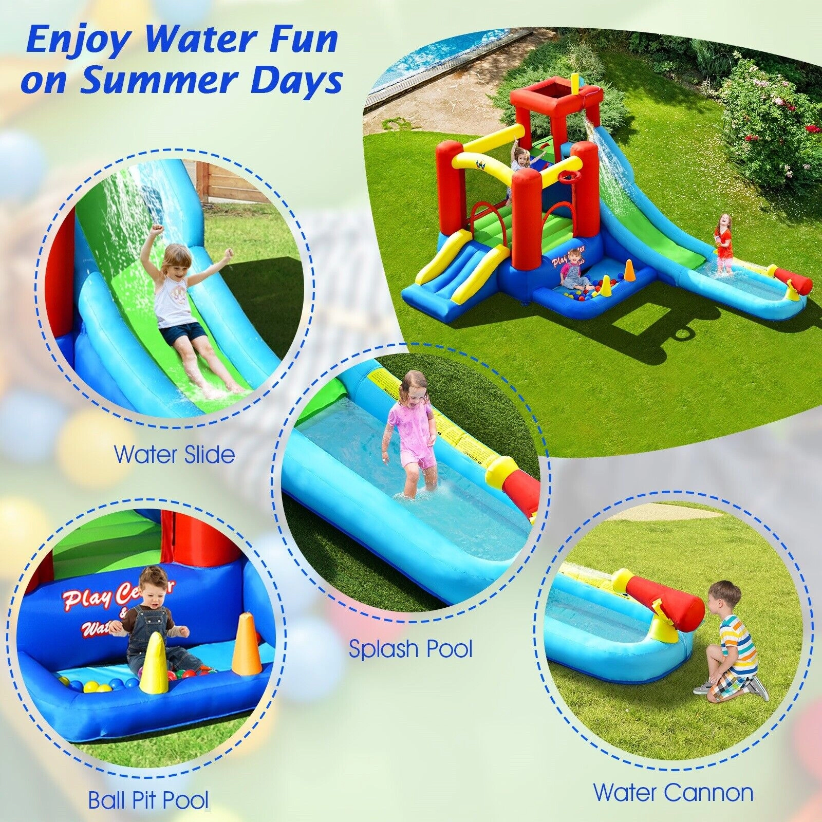 SUGIFT 9-in-1 177-in Inflatable Water Slide Bounce House with Splash Pool Ball Pit and 860W Blower