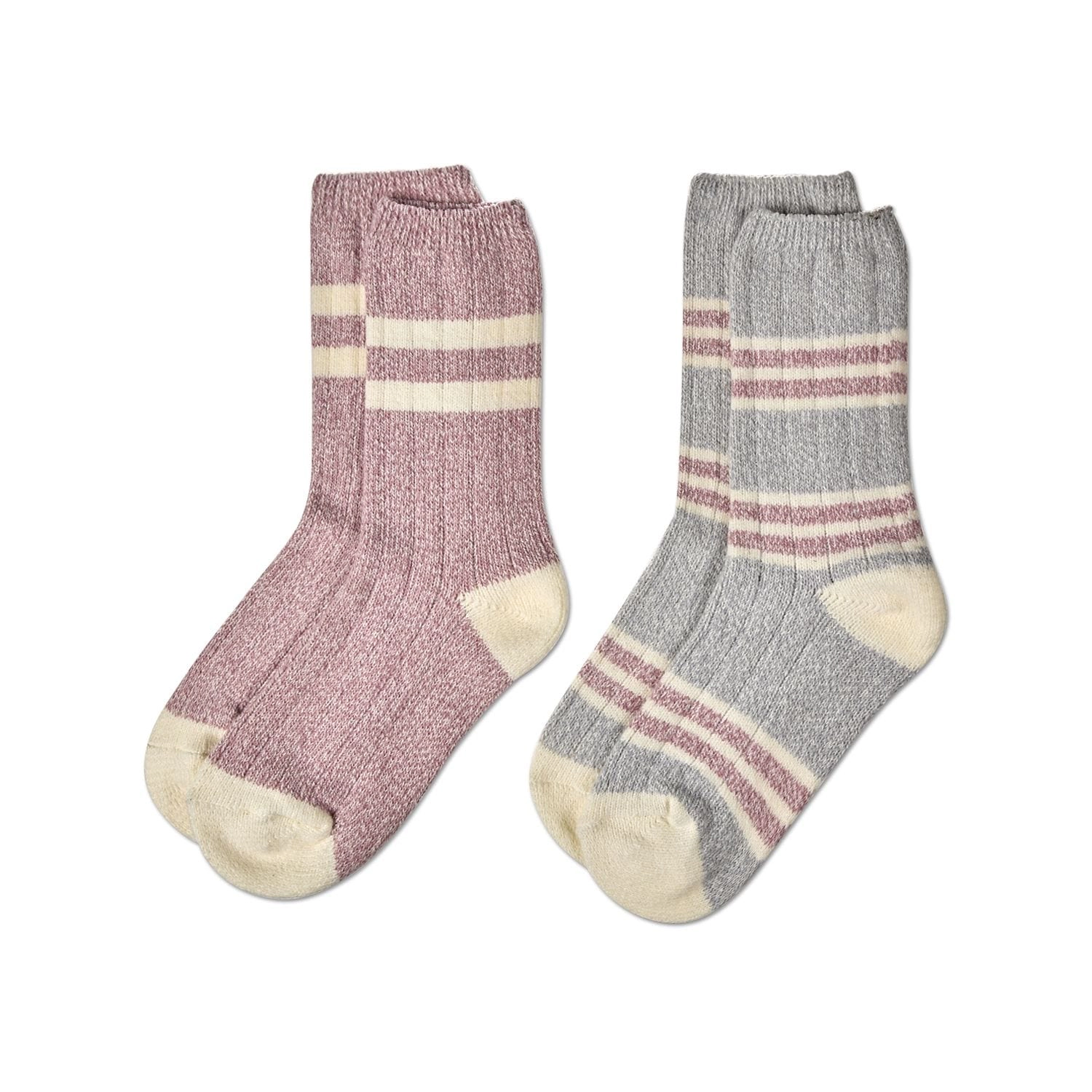 MeMoi 2 Pair Women's Ribbed Stripe Buttersoft Crew Socks