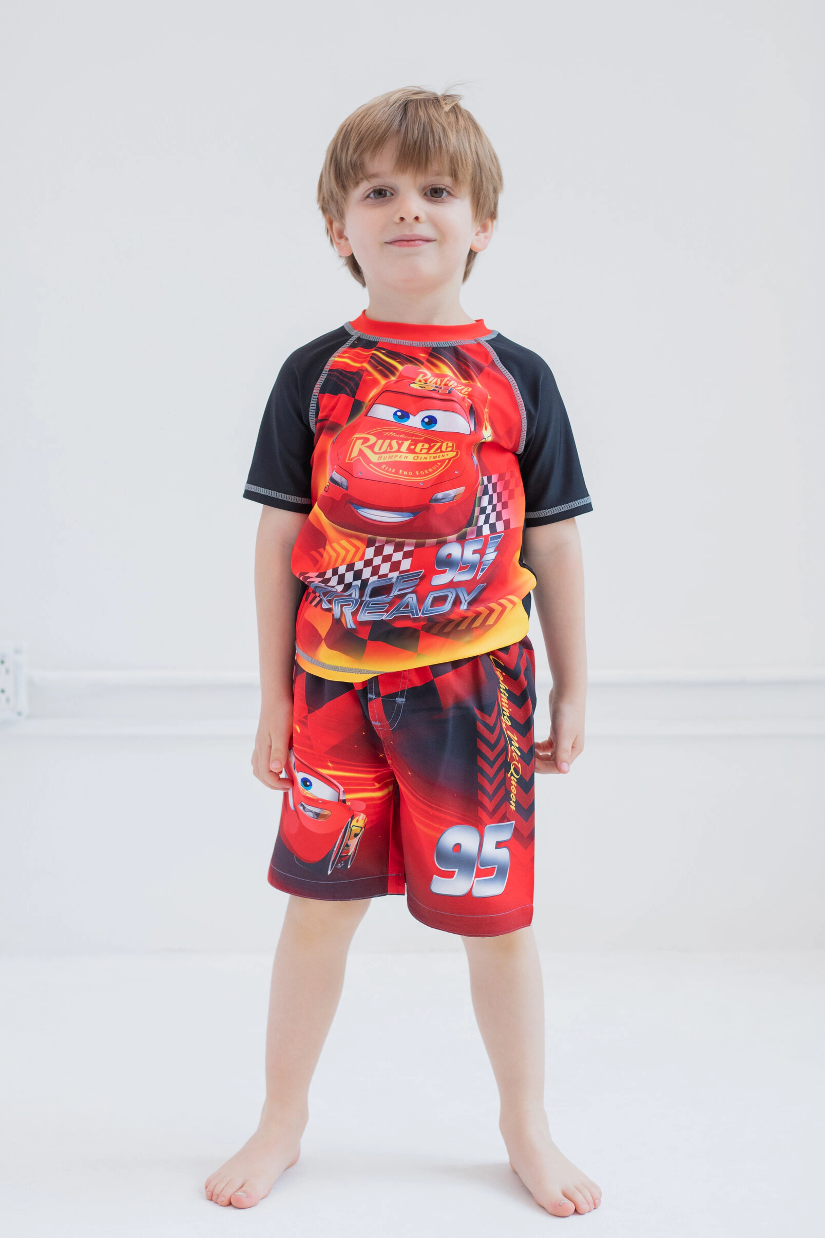 Disney Cars Boys' 2-Piece Rash Guard and Swim Trunks Set