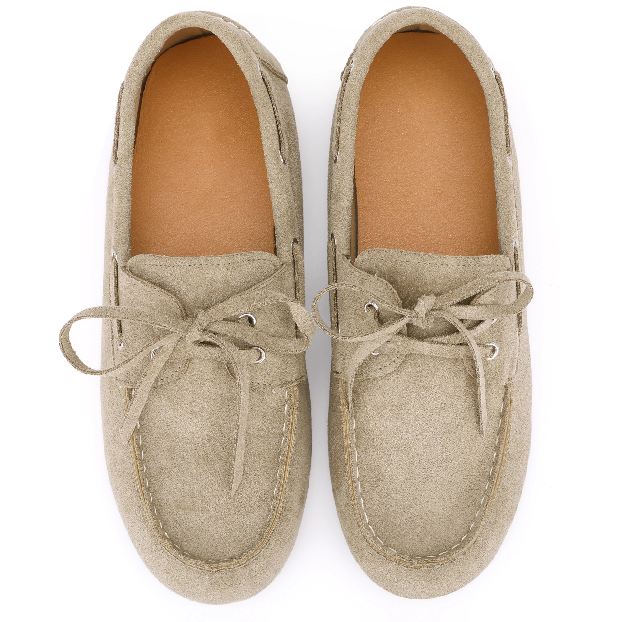 BLISSFUL STEP Women Faux Suede Closed Toe Slip on Lace Up Loafers
