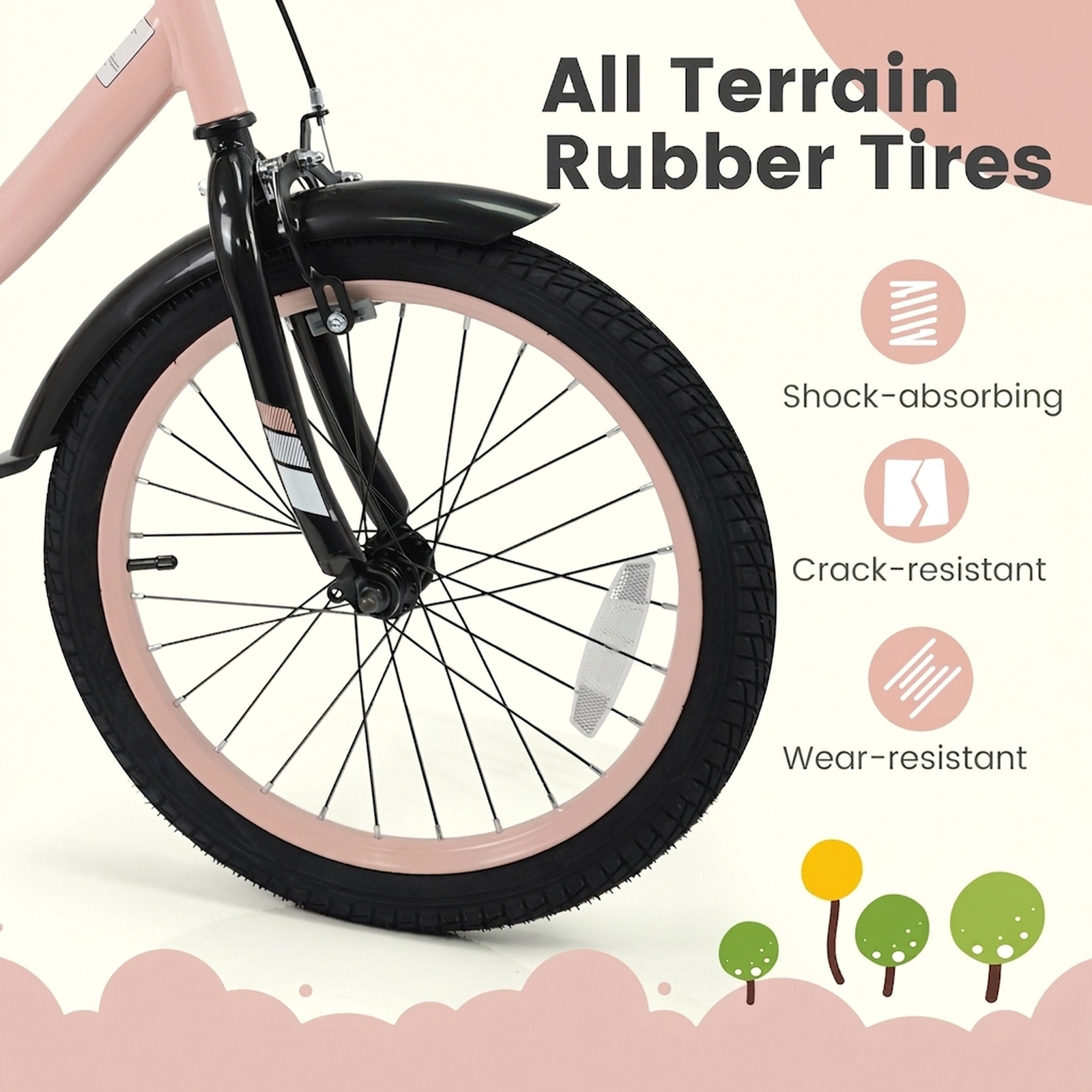 18-in Kids Bicycle Girls 145-lb Seat Capacity Crack-Resistant Tires Kickstand Detachable Training Wheels Ages 4-8 Pink