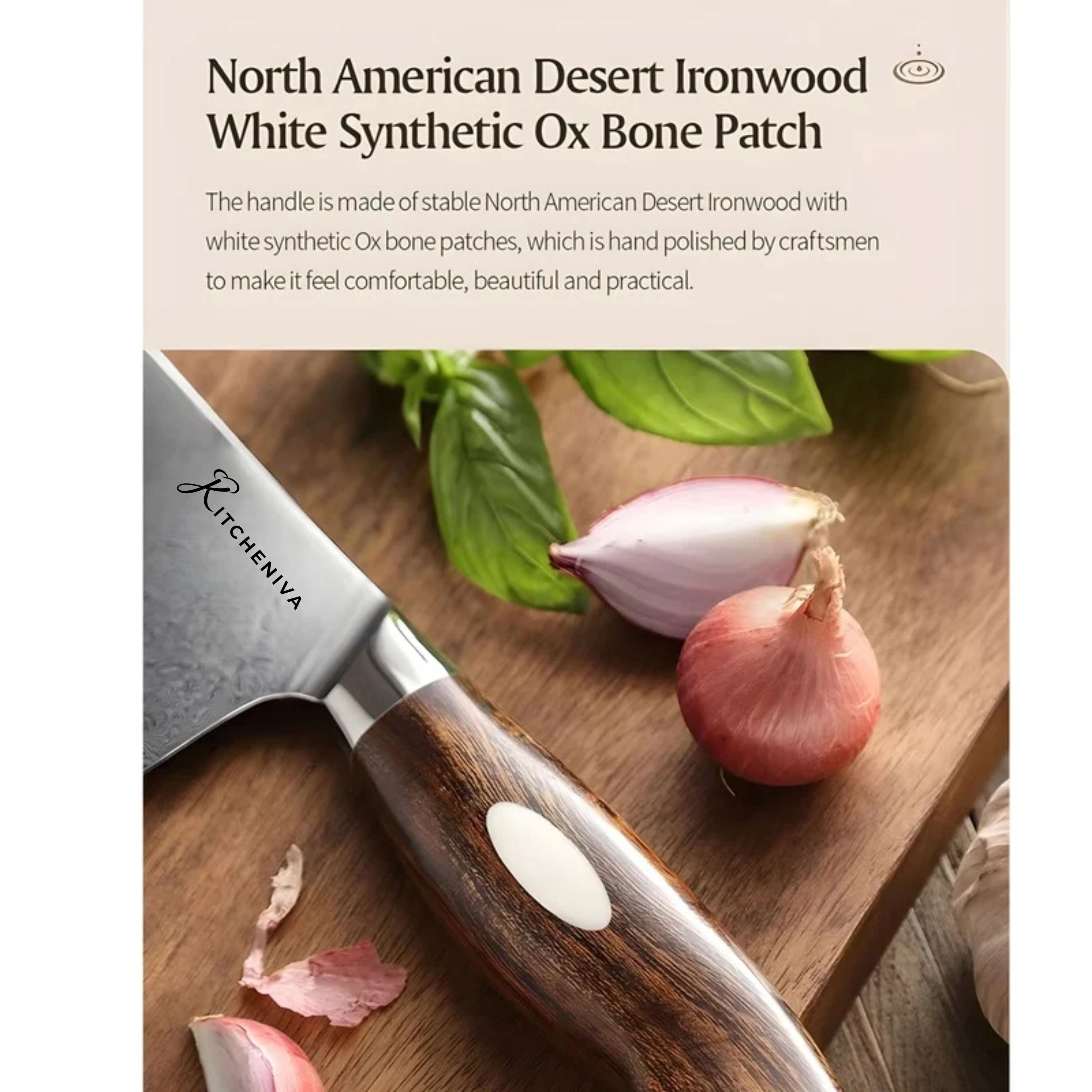Kitcheniva 8-Inch Dual Core Damascus Steel Chefs Knife With Iron Wood Handle