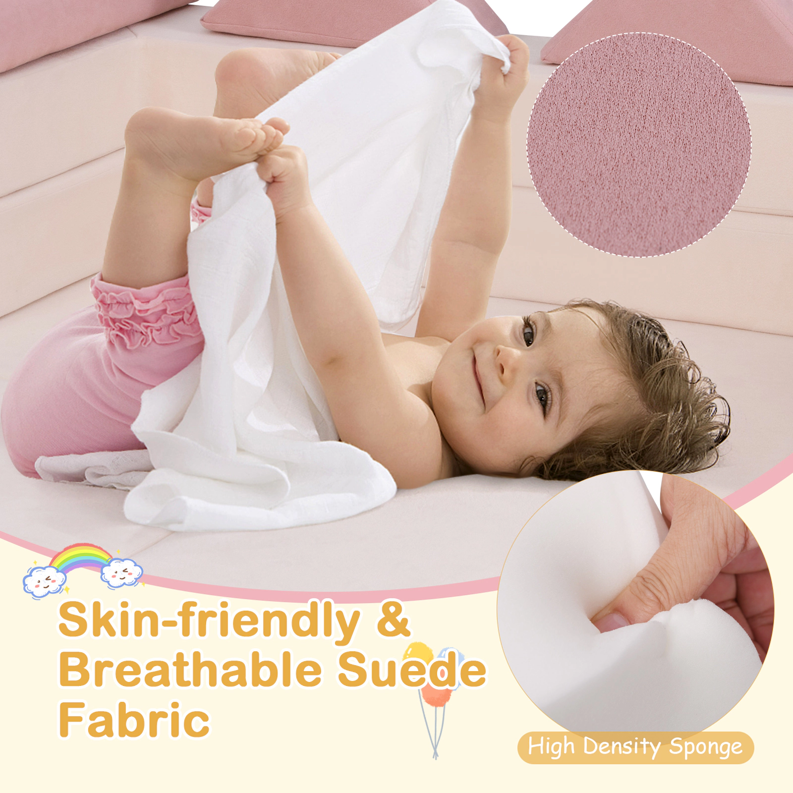 SUGIFT 9-Piece Foam Climbing Blocks Toddler Soft Play Set, Pink