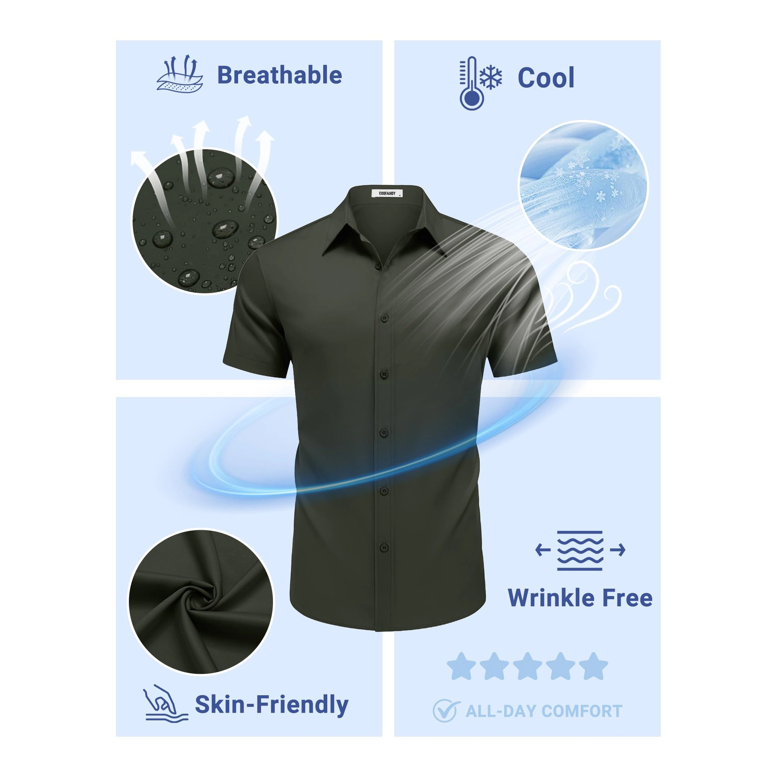 COOFANDY Men's Regular Fit Short Sleeve Button Front Shirt