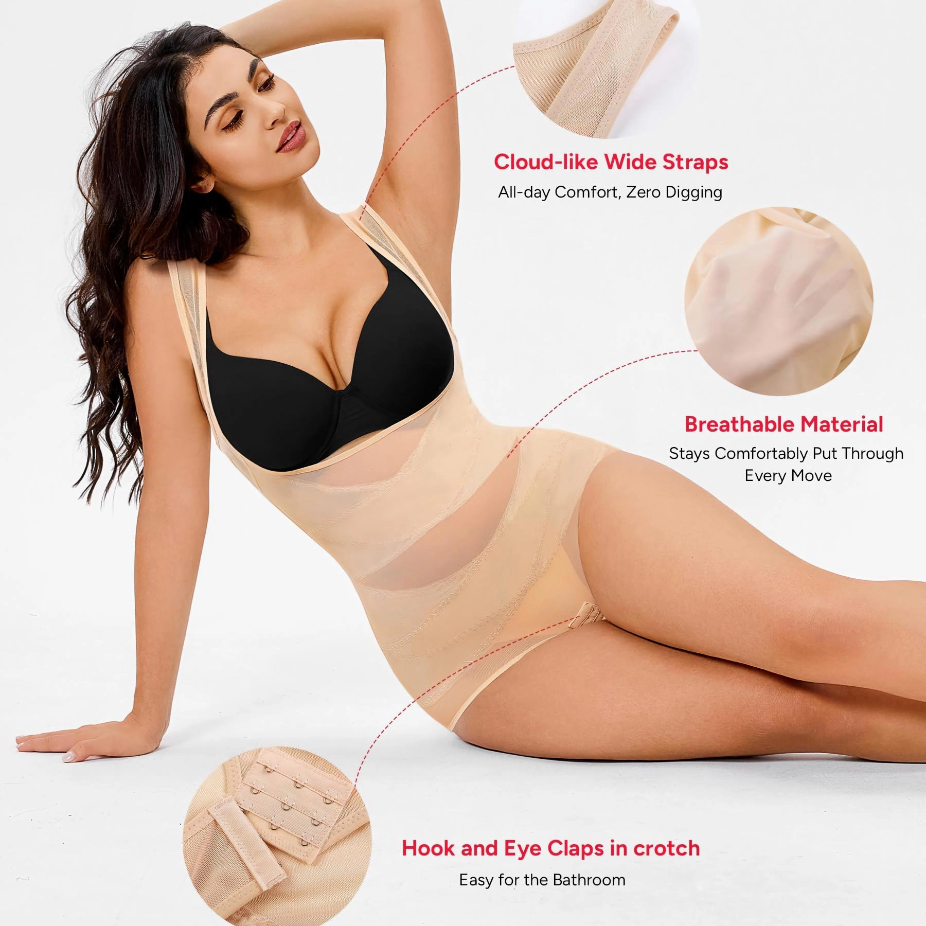 Nebility Womens Open Bust Tummy Control Shapewear Bodysuit