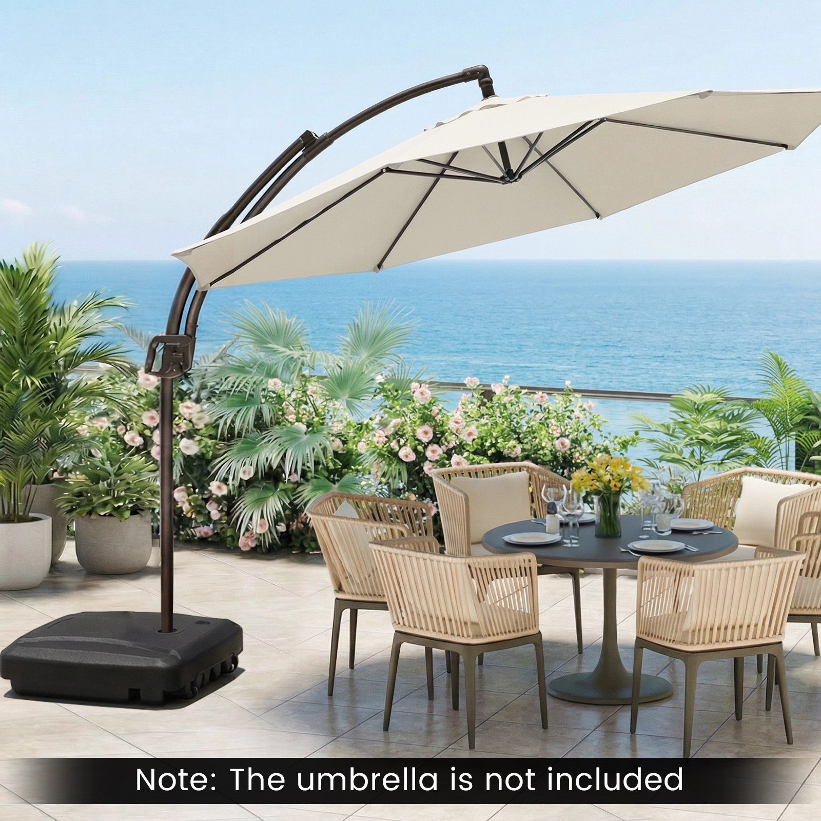 Slickblue Fillable Cantilever Patio Umbrella Base with T-Shaped Cross Base and Rolling Wheels