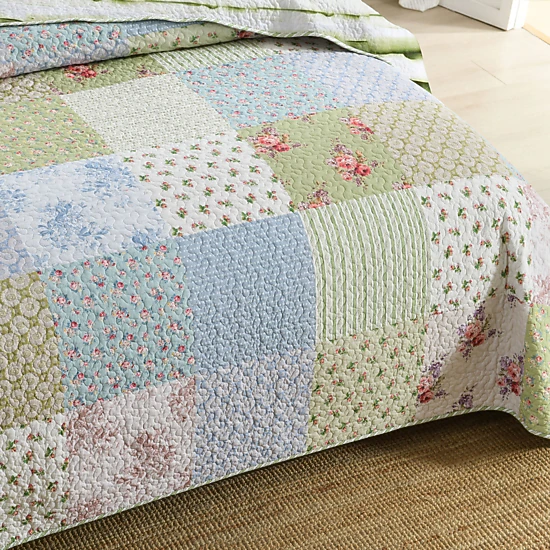 MarCielo 3 Pieces Cottage Floral Quilt Set - Country Style Bedspread Set