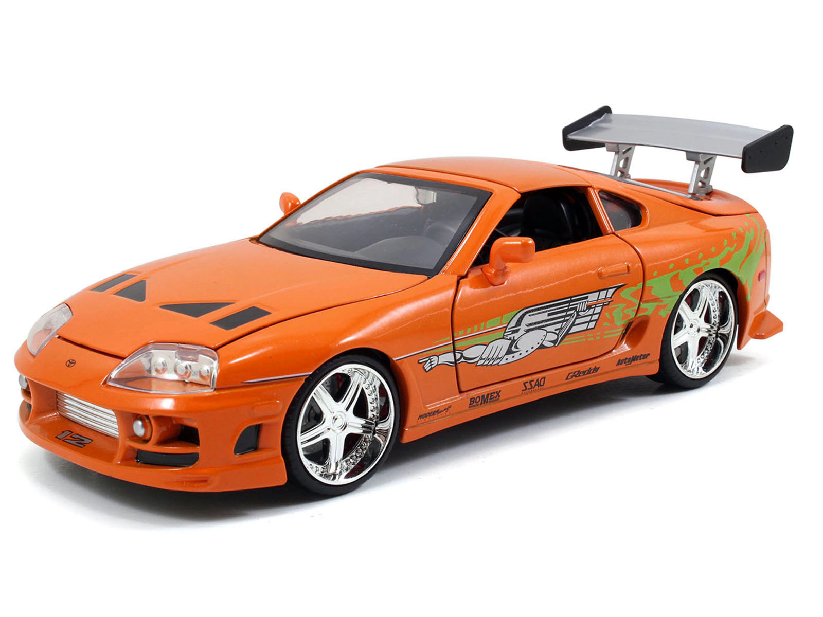 Jada Dom's 1970 Dodge Charger R/T Black and Brian's Toyota Supra Orange with Graphics Set of 2 Cars "Fast &