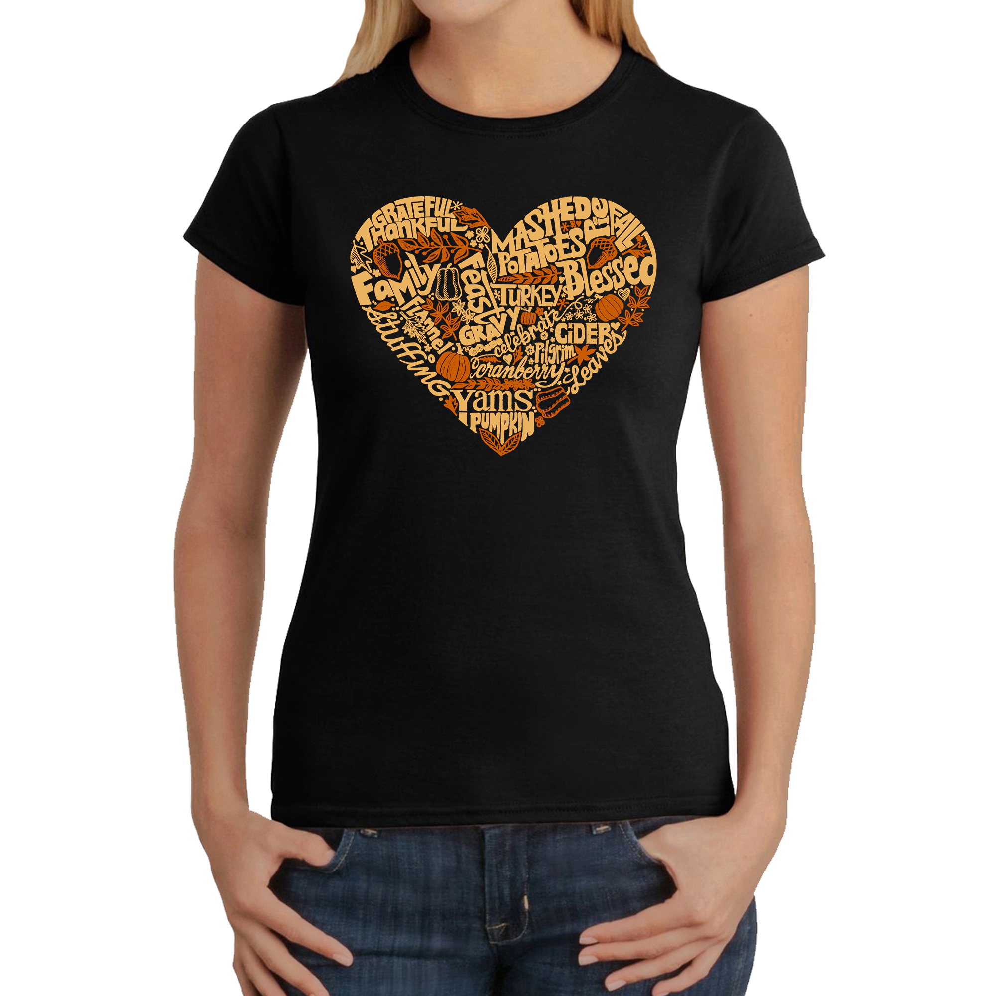 LA Pop Art Women's Word T-Shirt - Thanksgiving Heart