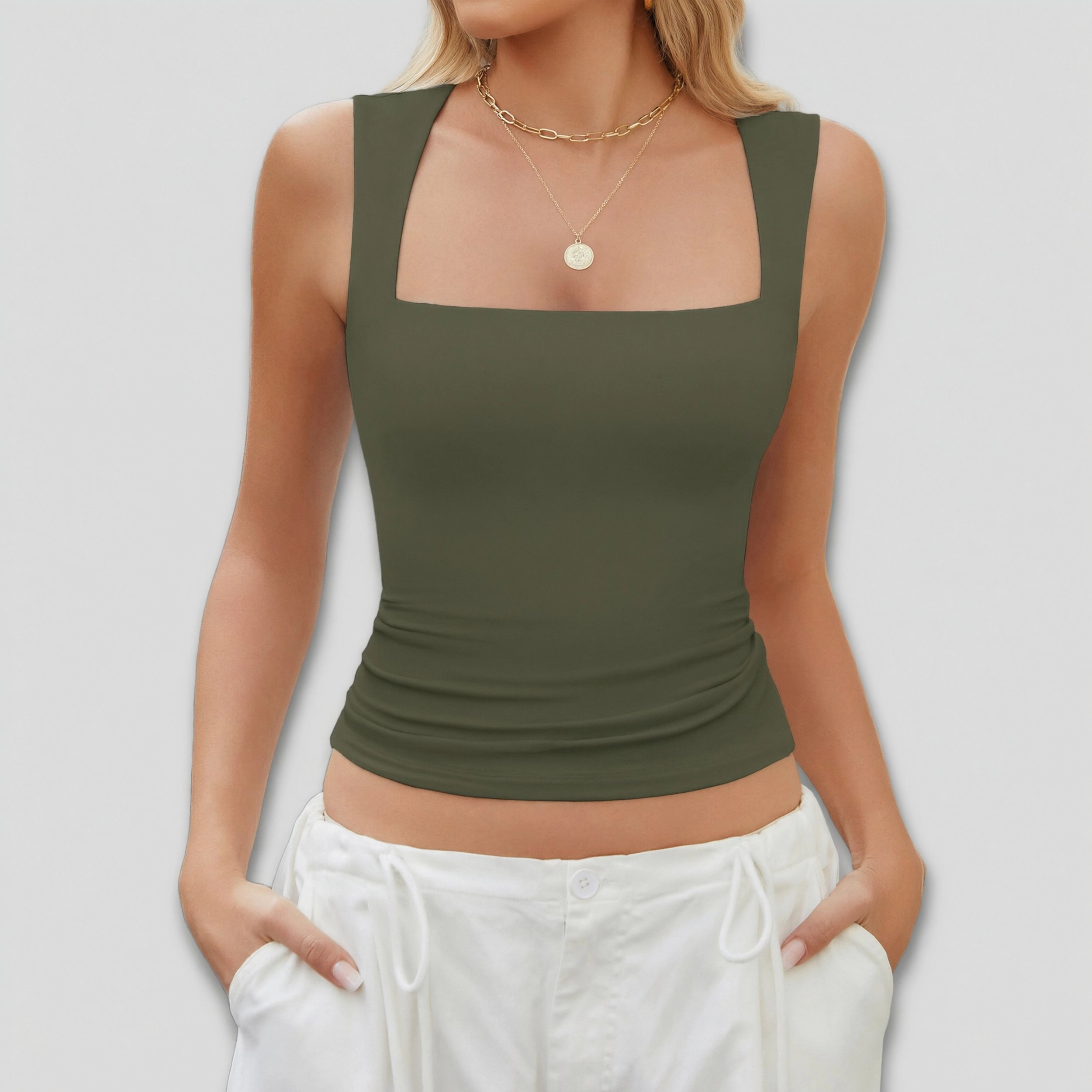 Avidlove Women's Square Neck Double Layer Sleeveless Tank Top