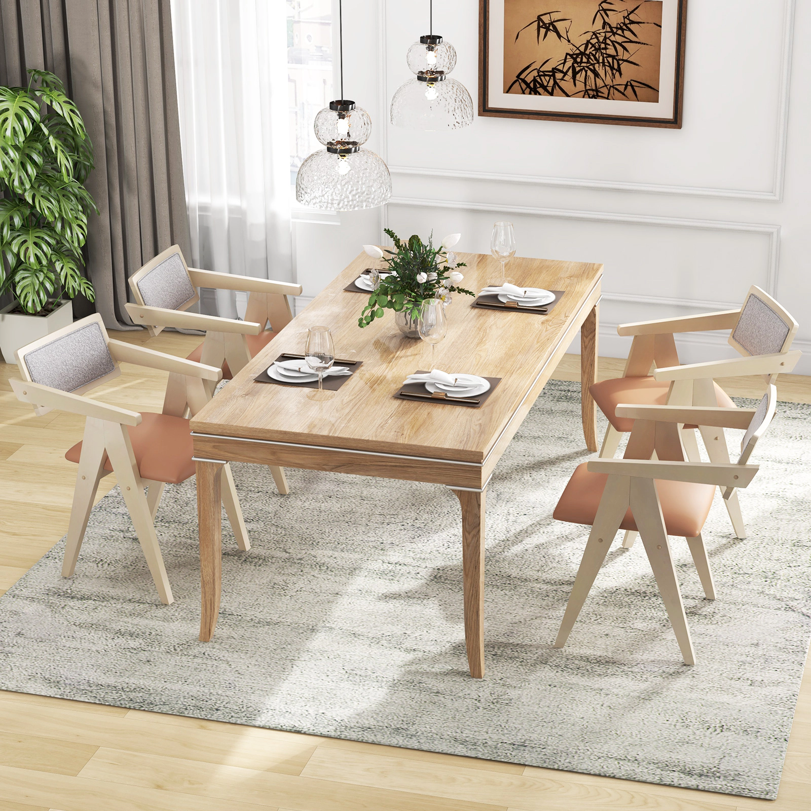 SUGIFT Mid-Century Accent Chairs, Set of 2, Beige Sherpa and Leathaire Armchairs