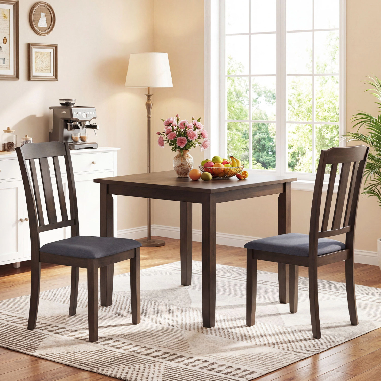LJG Set of 2 Rubber Wood Dining Room Chairs with Comfortable Backrest