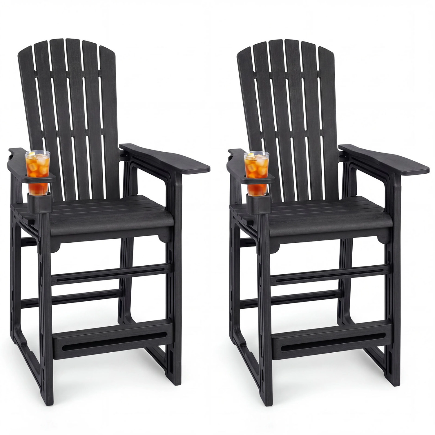LJG Set of 2 Outdoor 29 Inch Height Bar Stool with Backrest and Armrests