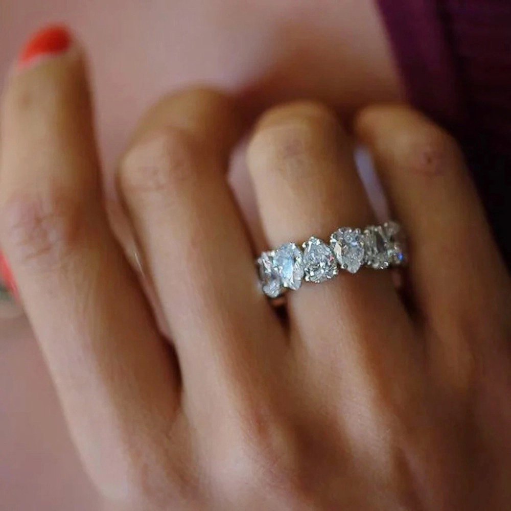 Chic Sparkling Geometric Cubic Zirconia Rings for Women Fashion Wedding Band Jewelry
