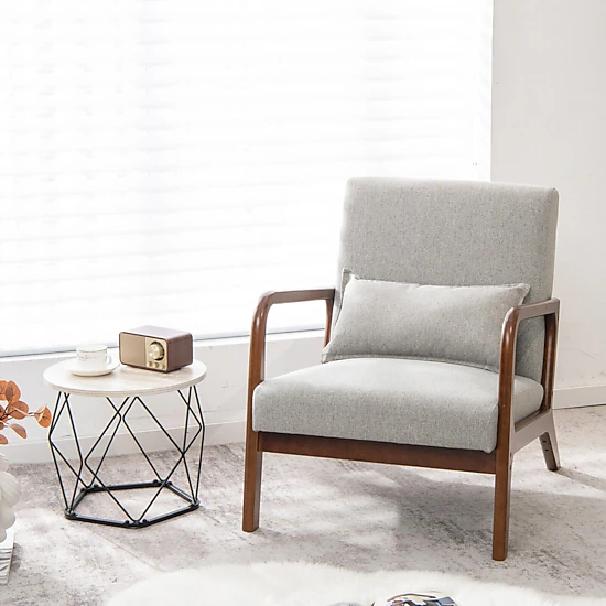 LJG Modern Accent Chair with Rubber Wood Frame and Lumbar Pillow