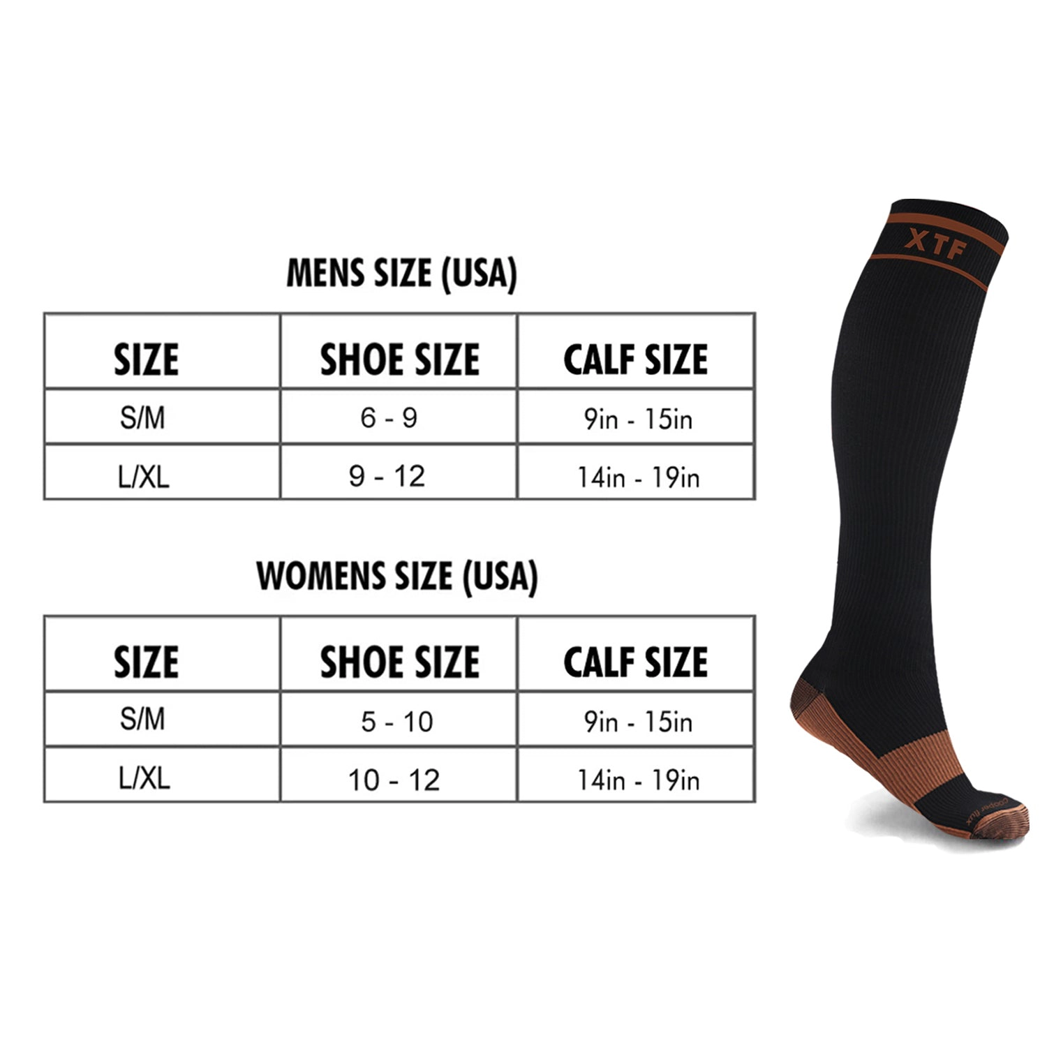 Extreme Fit Copper Compression Socks - Knee High For Running, Athtletics, Travel - 6 Pair