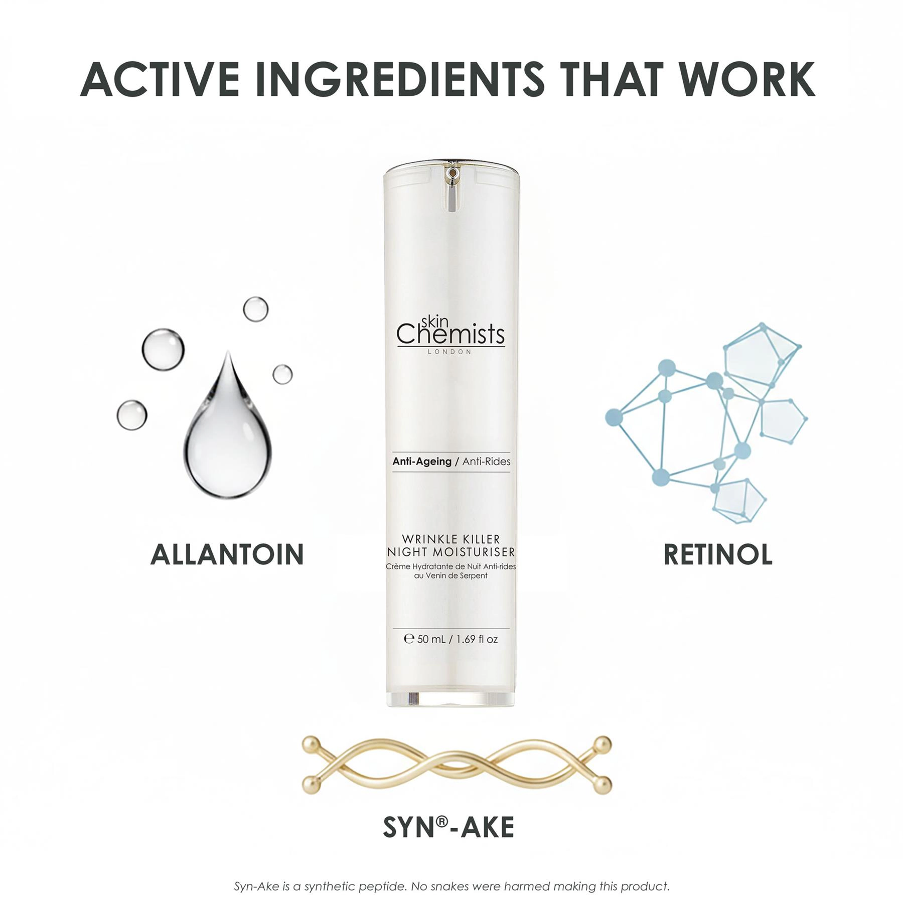 skinChemists Wrinkle Killer Anti-Ageing Night Moisturiser 50ml - Firming, Smooths Fine Lines