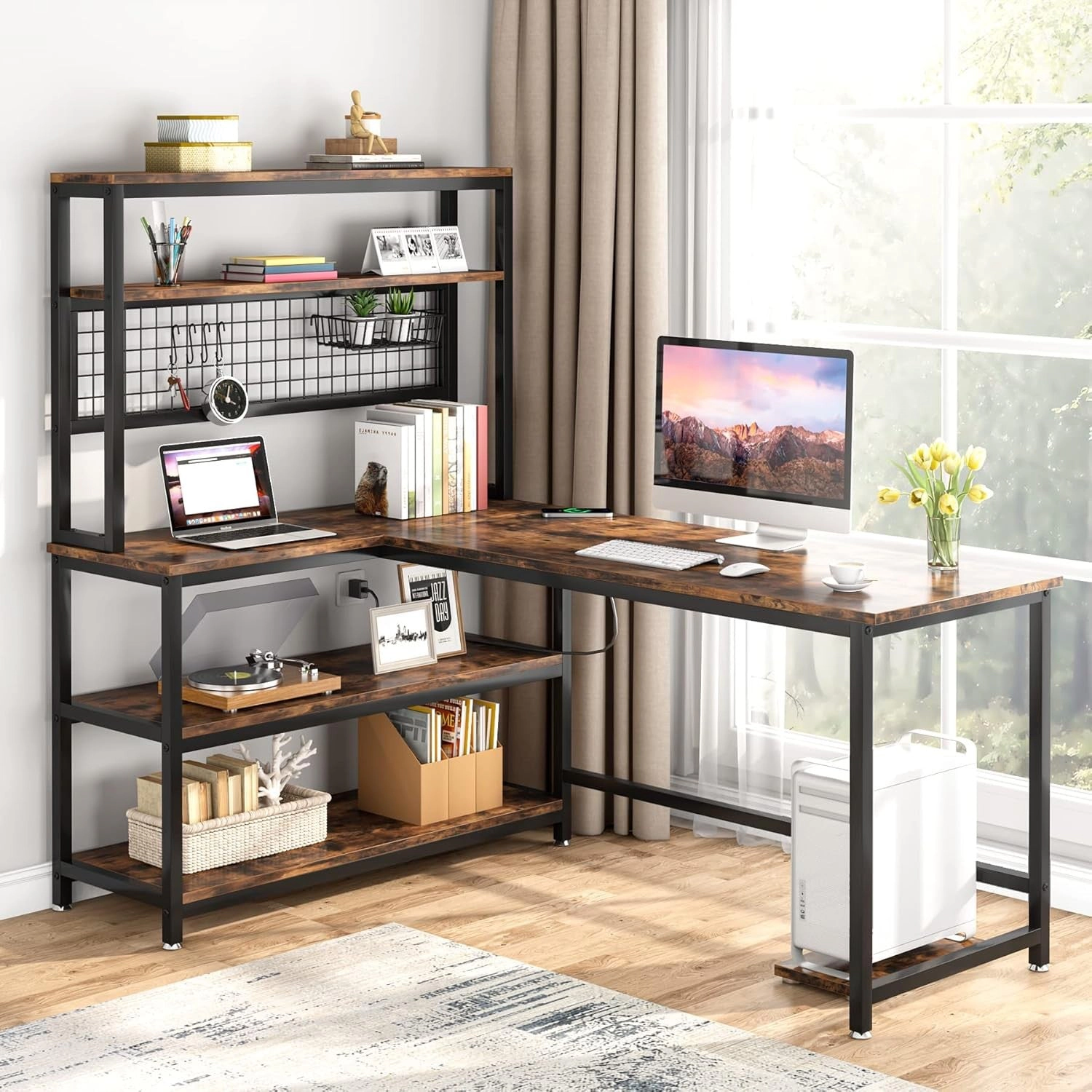 Tribesigns Modern L-Shaped Wood Desk with Wireless Charging