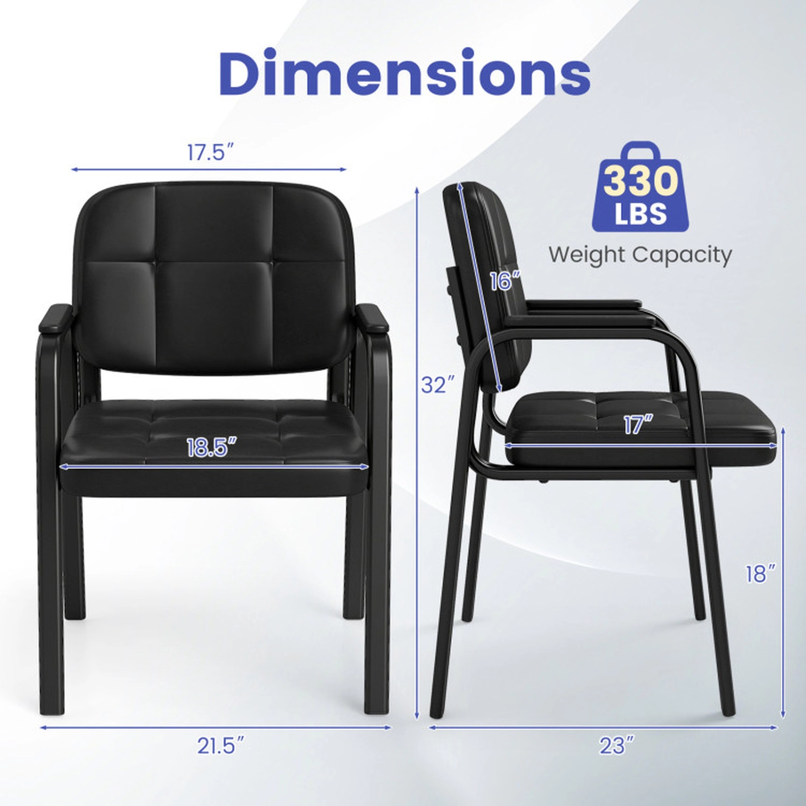 SUGIFT Set of 2 Black 330-lb Capacity PVC Leather Padded Armchairs with Sled Base and Cushioned Seat