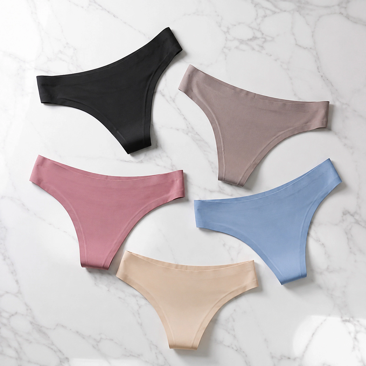 WZK Womens 5-Pack Seamless No Show Workout Soft Breathable Comfort Thongs