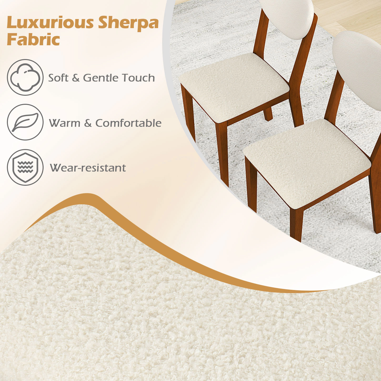 LJG Sherpa Dining Chairs Set of 4 with Rubber Wood Legs for Dining Room