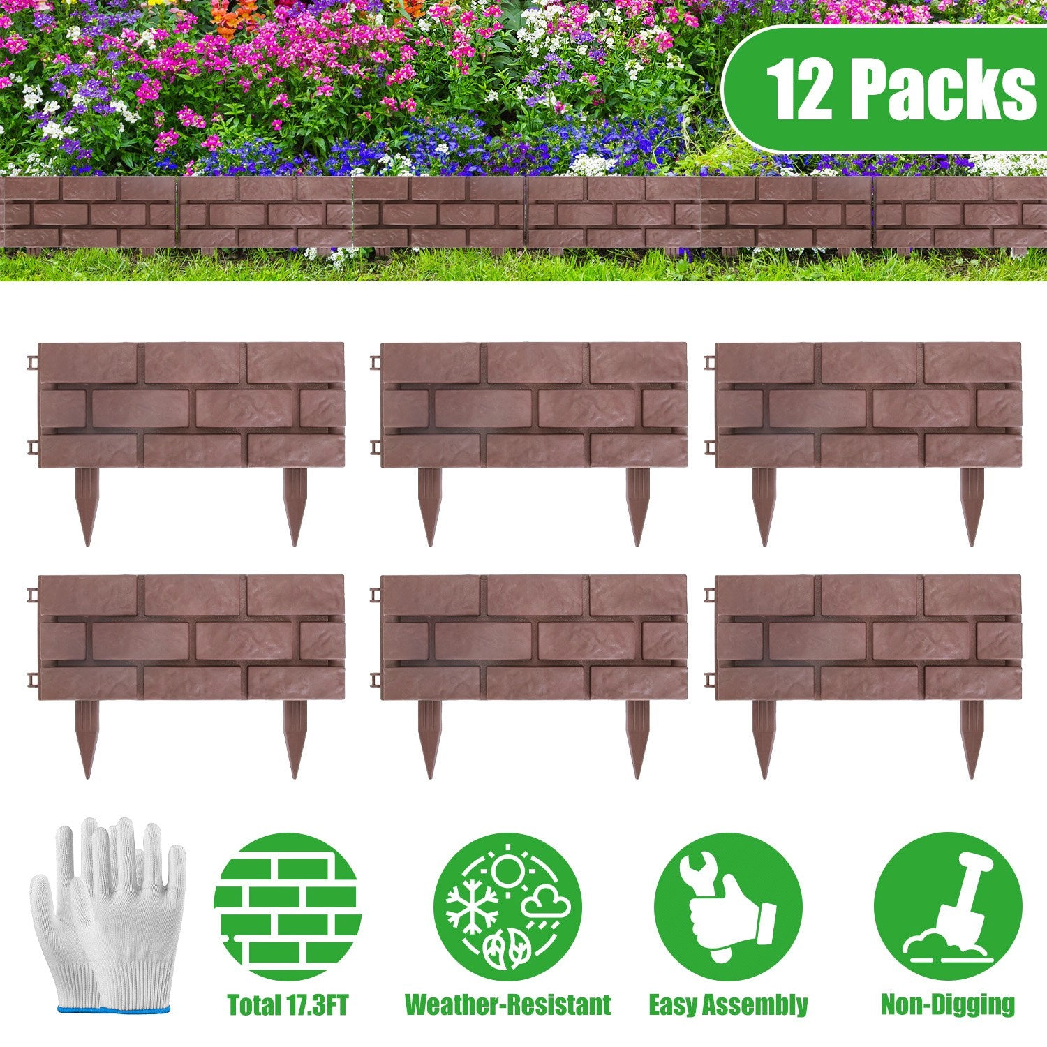 GBruno 12-Pc Stone-Look Garden Edging Panels