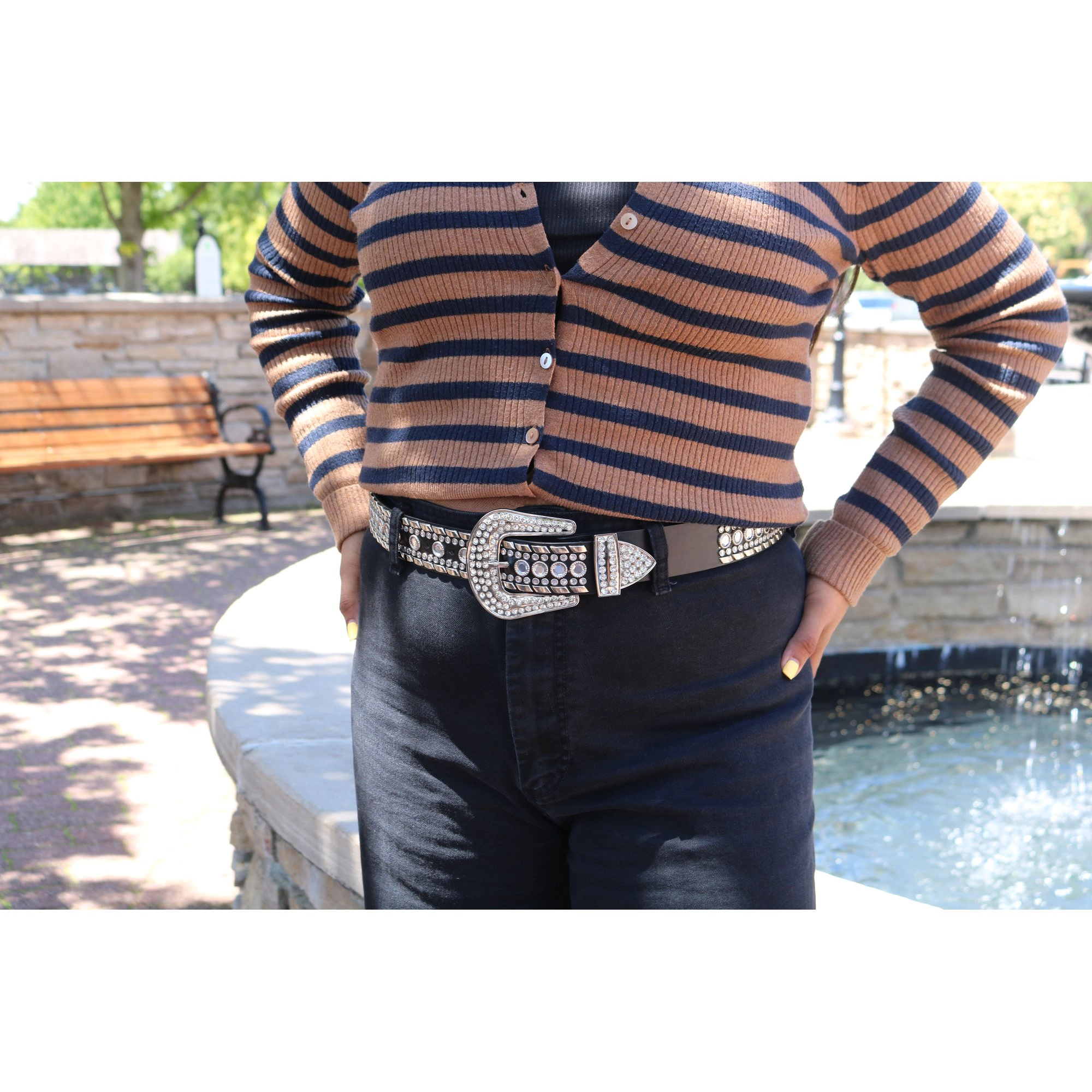 CTM Women's Western Rhinestone Belt 1.5 Inch Wide Bling Cowgirl (Plus Available)