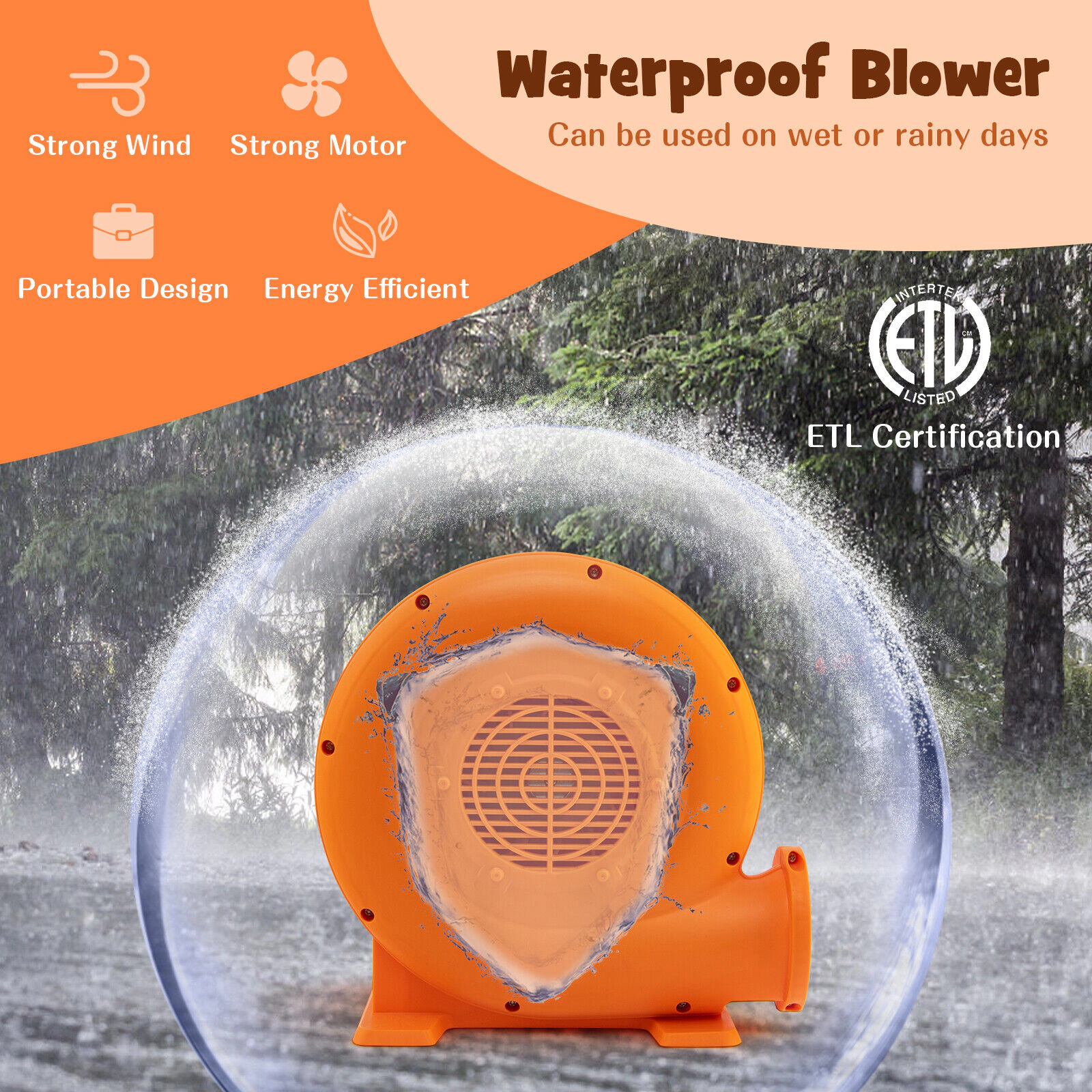 SUGIFT 380W 0.5-HP IPX4 Air Blower for Inflatables with GFCI Plug 25-ft Cord and 2 Ground Stakes