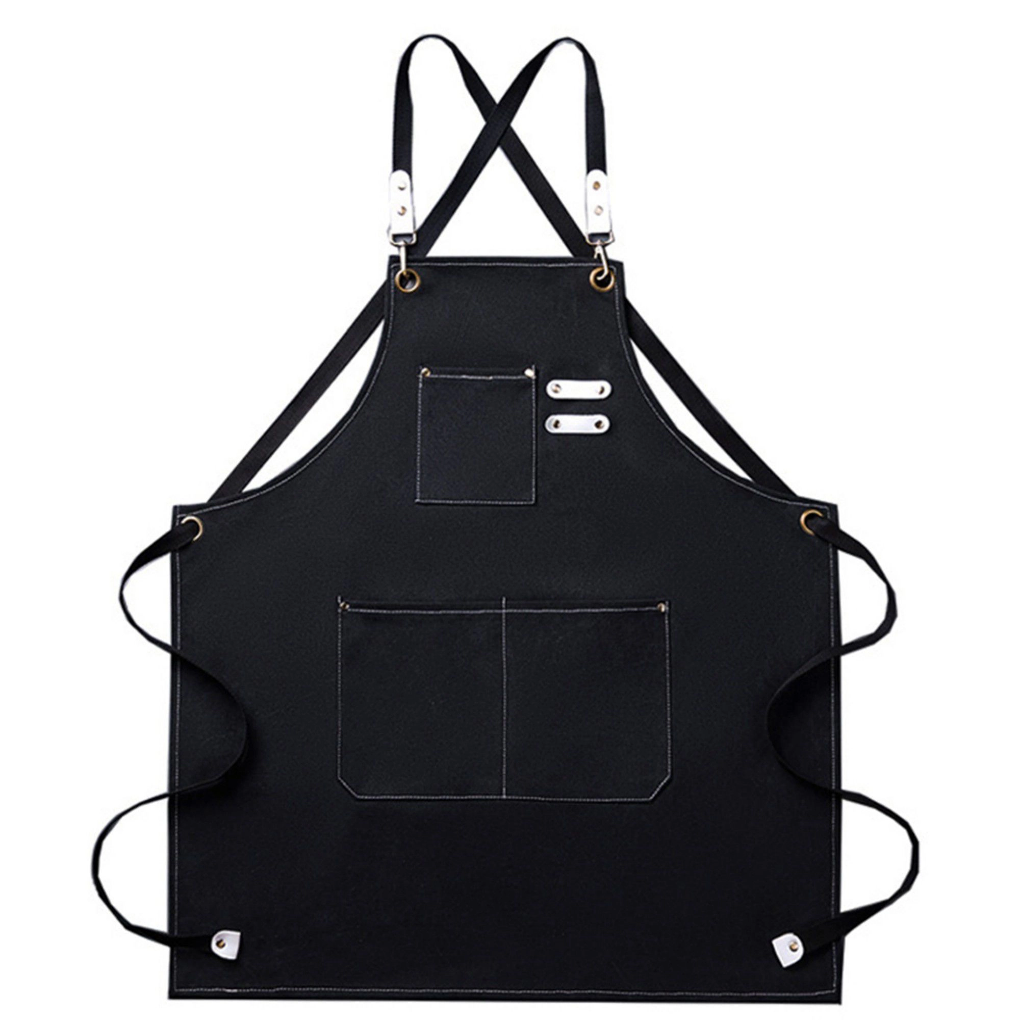Alilang Unisex Cotton Kitchen Apron with Cross Back Straps Multi Pocket Utility for Cooking Baking Craft Gardening
