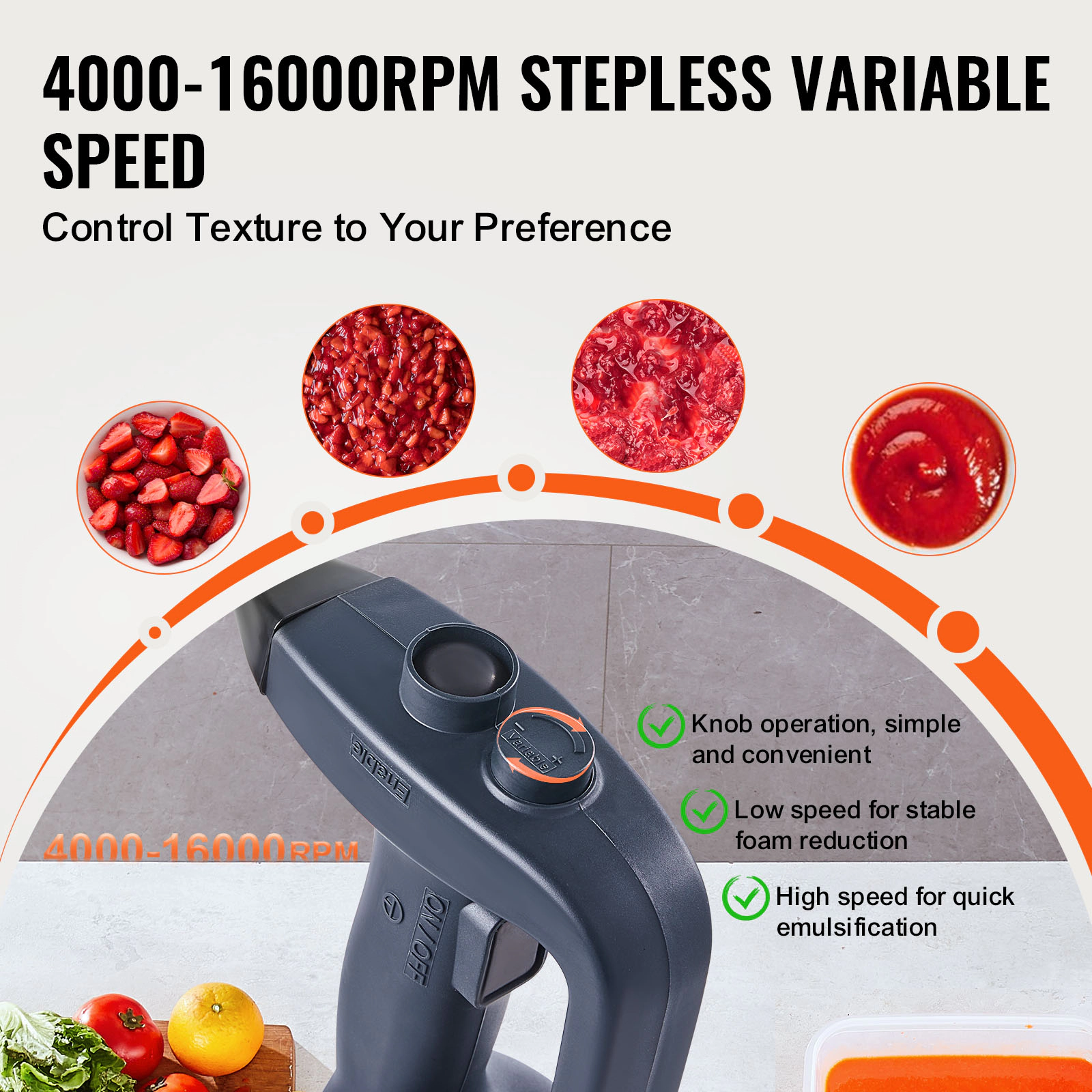 HONGGE Commercial Immersion Blender Heavy Duty Hand Mixer 16 inch Stepless Variable Speed Mixer with Stainless Steel